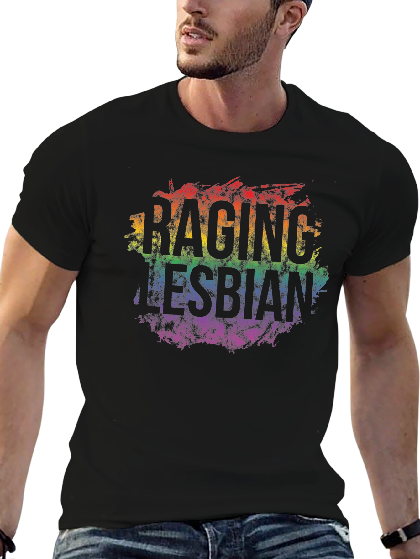 Raging Lesbian Rainbow Graphic T-Shirt - Pride LGBTQ+ Apparel