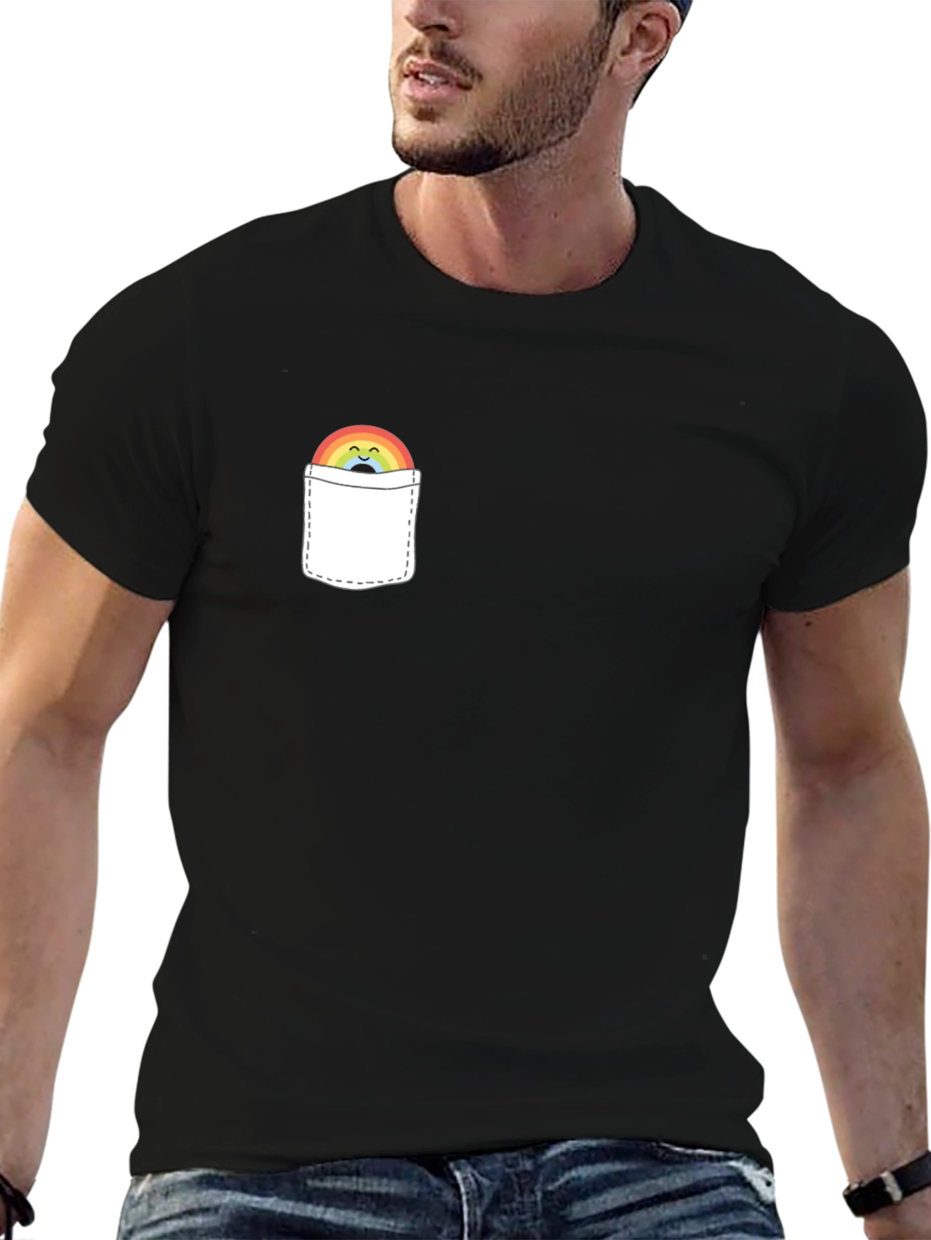Rainbow Pocket Graphic Tee - Trendy Casual Style