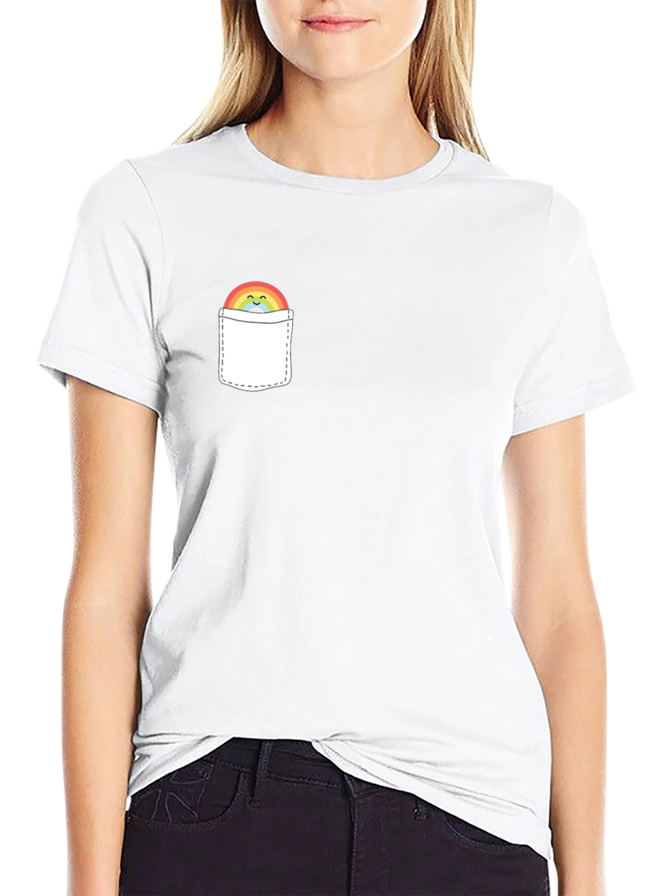 Rainbow Pocket Graphic Tee - Trendy Casual Style