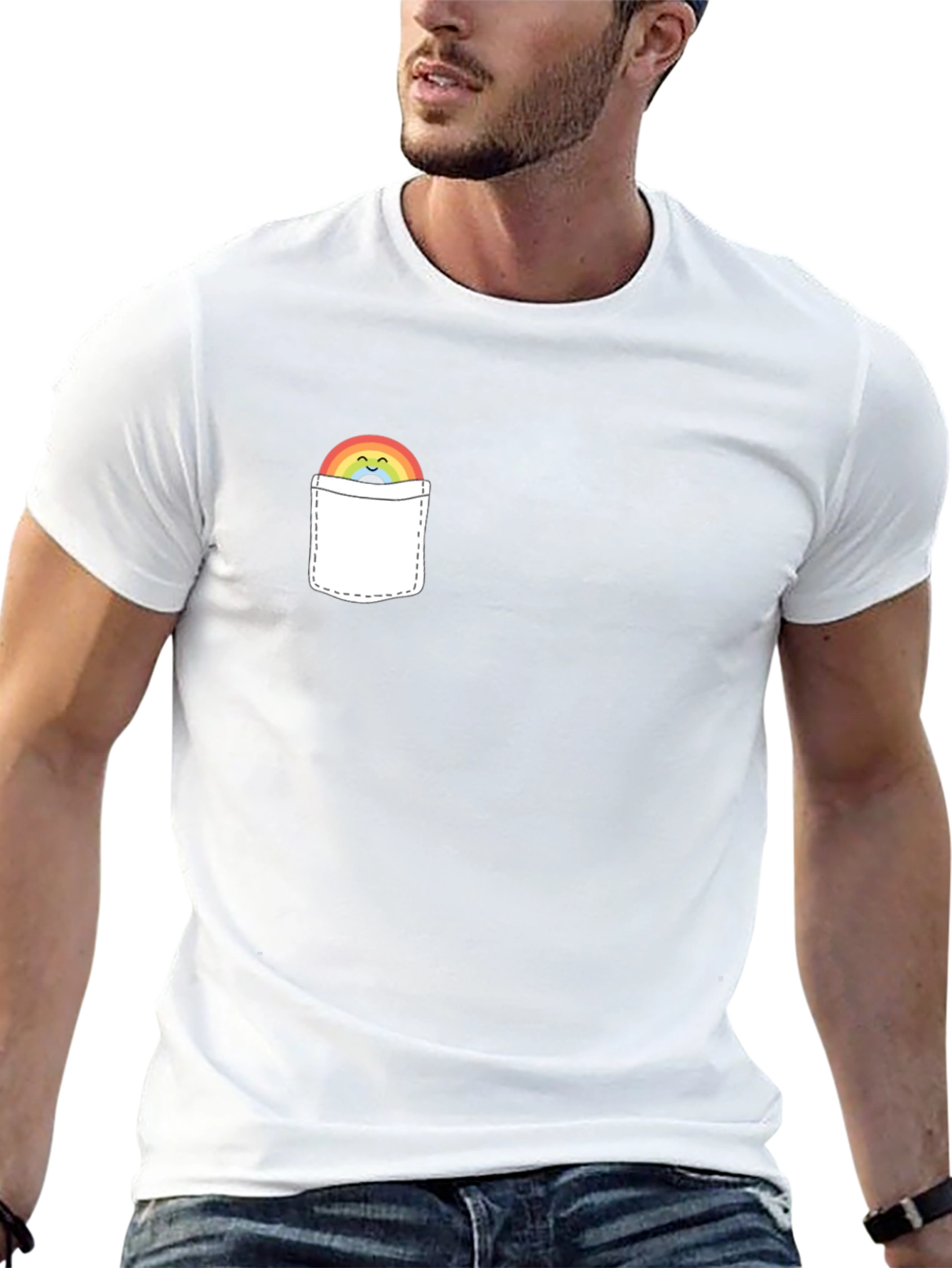 Rainbow Pocket Graphic Tee - Trendy Casual Style