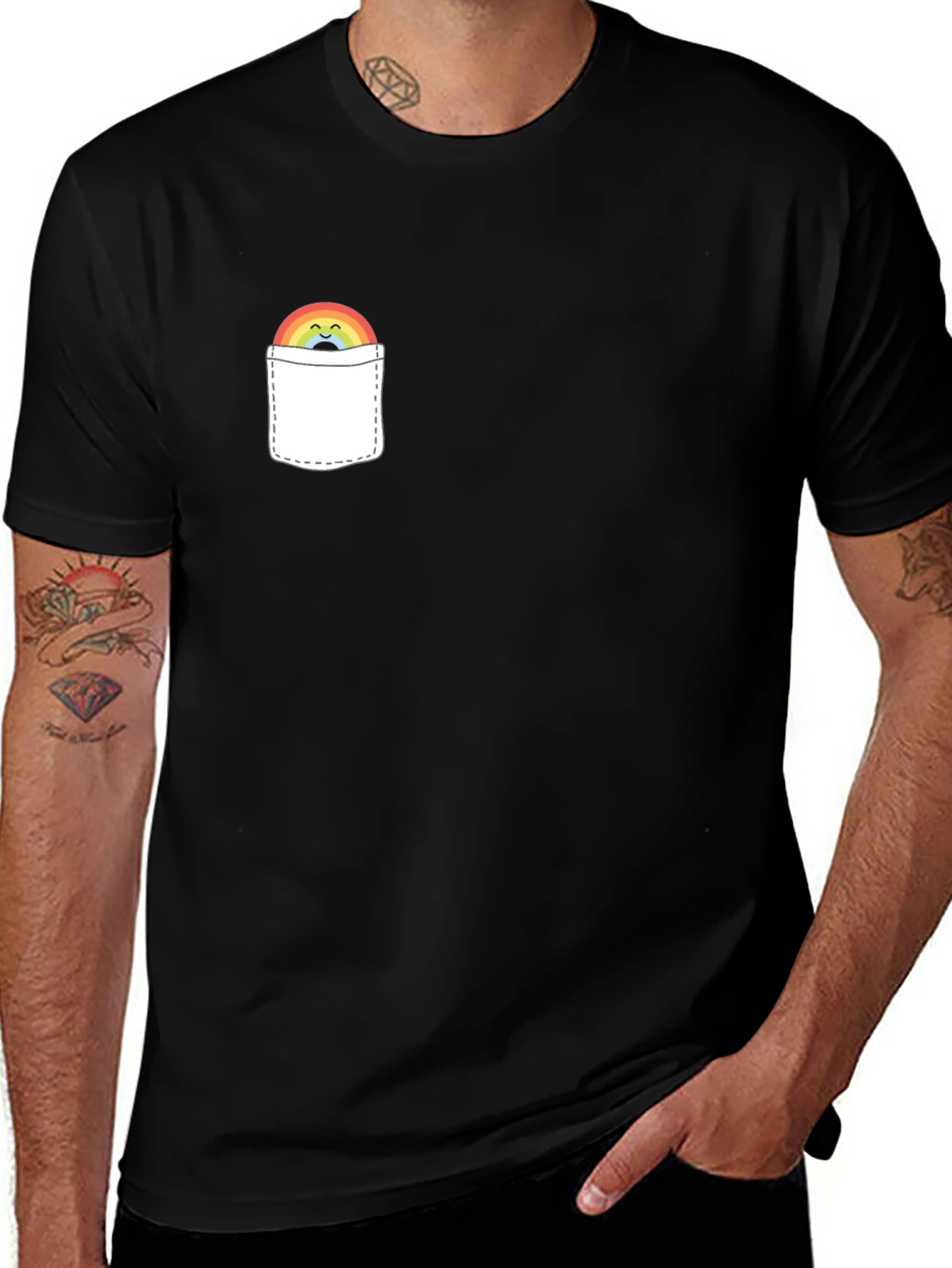 Rainbow Pocket Graphic Tee - Trendy Casual Style
