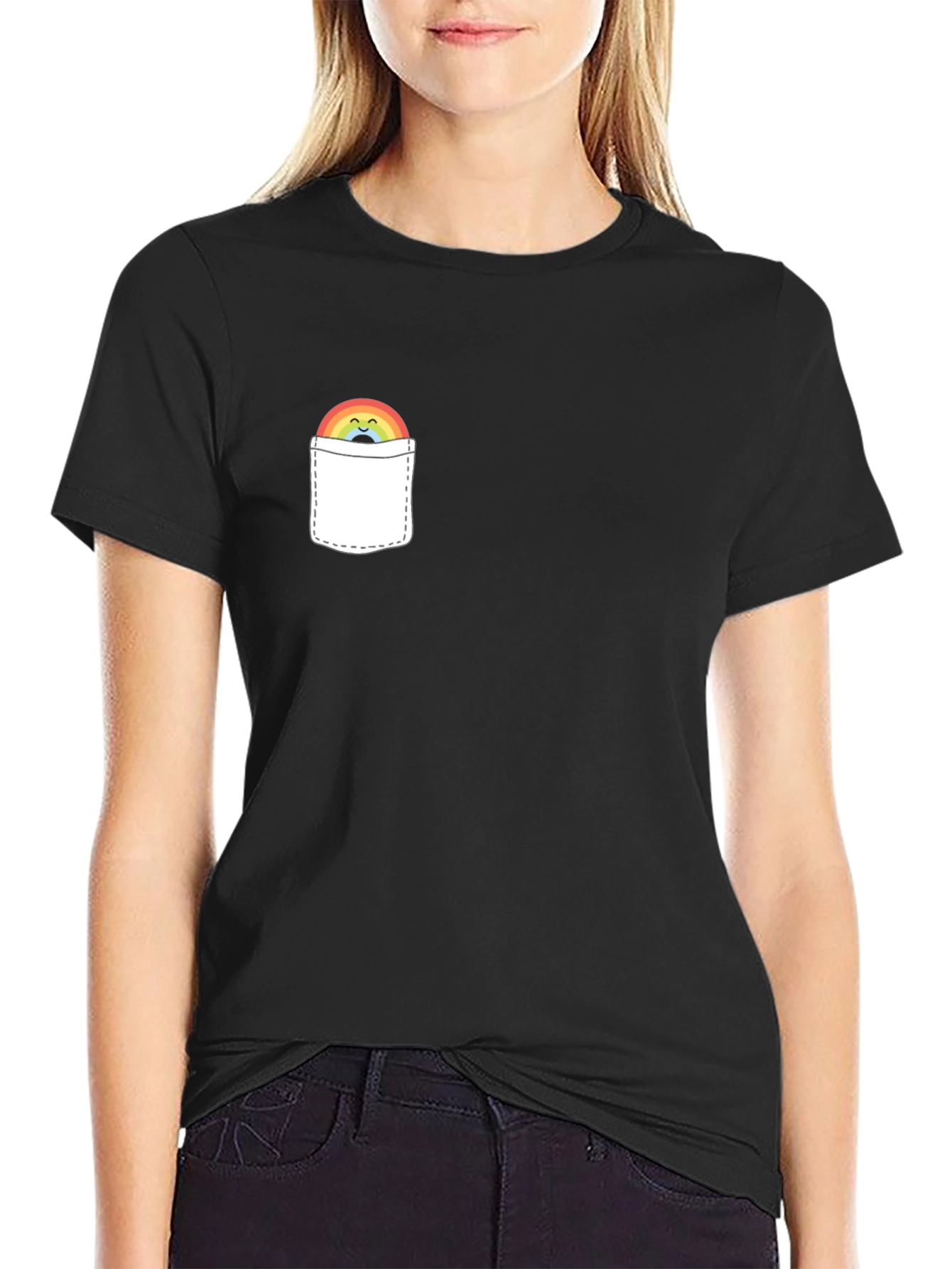Rainbow Pocket Graphic Tee - Trendy Casual Style