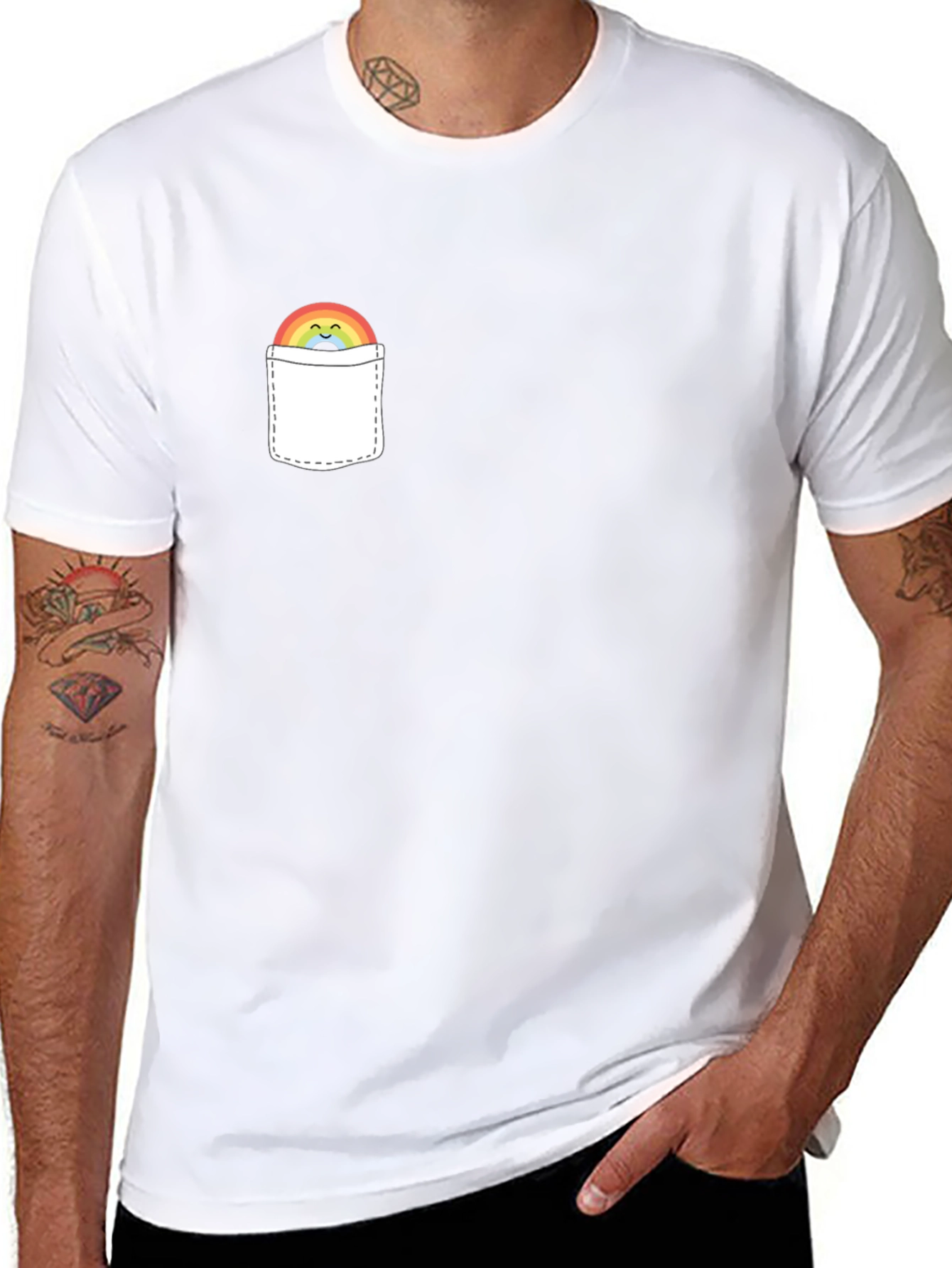 Rainbow Pocket Graphic Tee - Trendy Casual Style