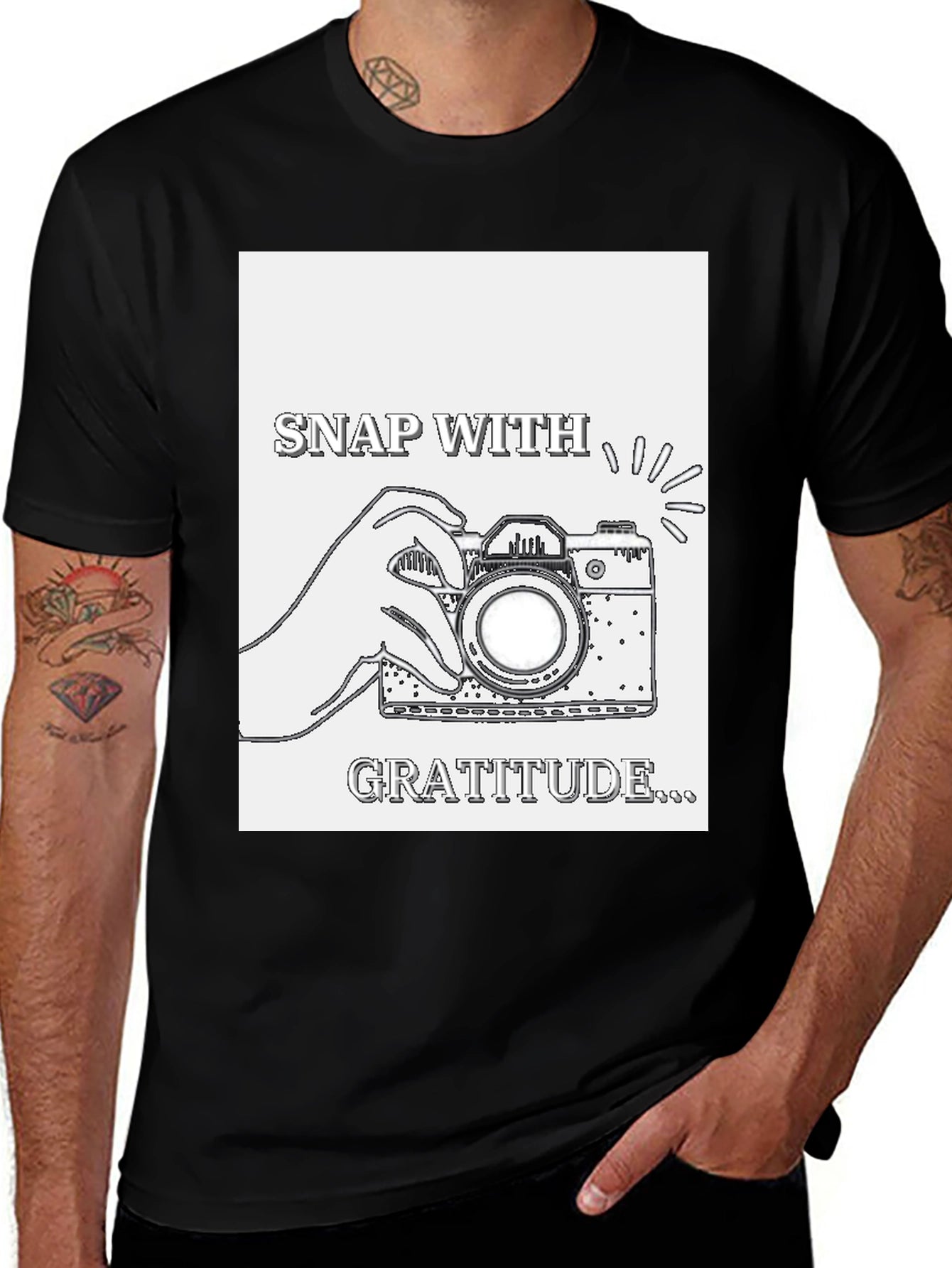 Gratitude Camera Graphic T-Shirt - Black