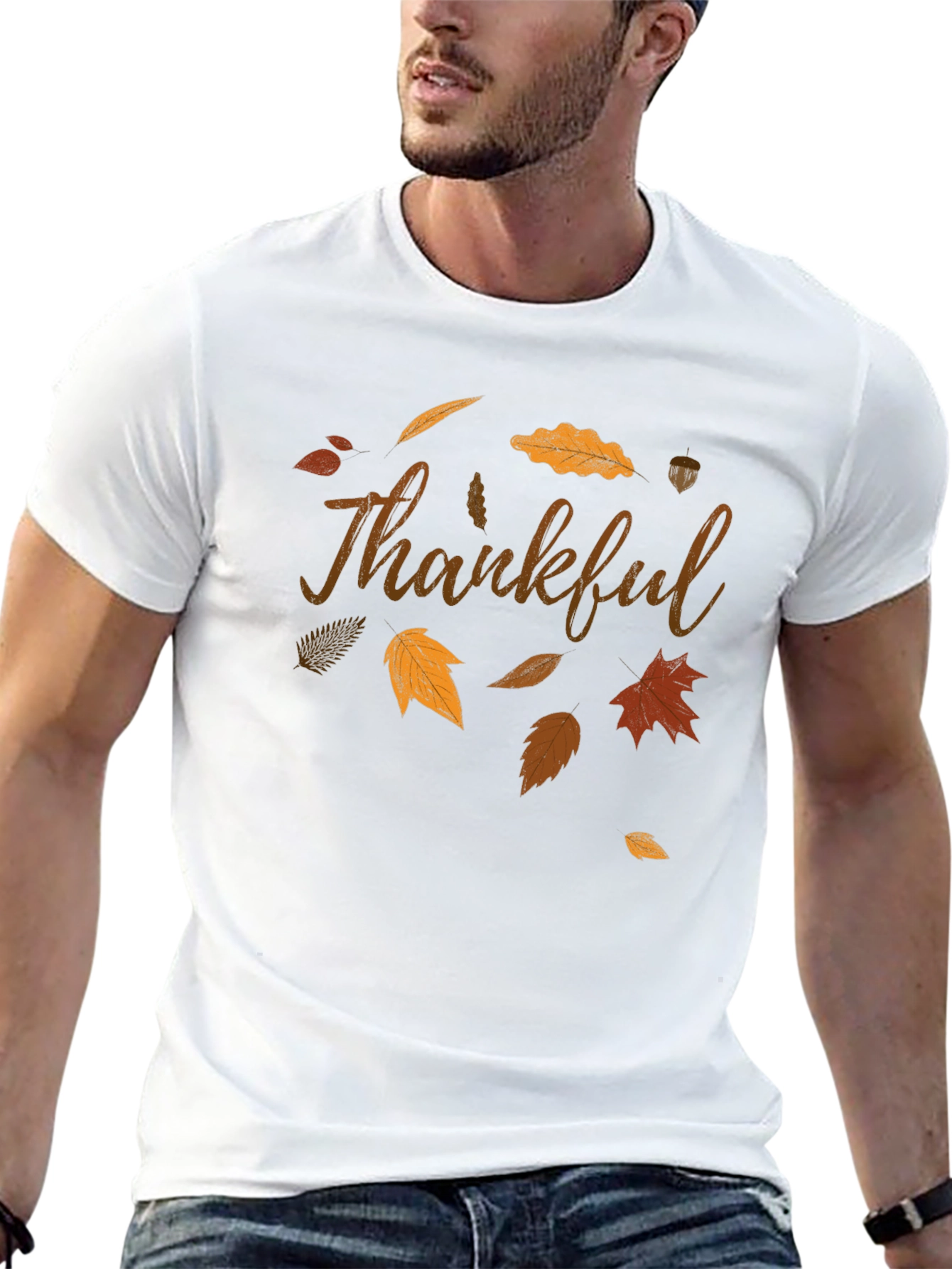 Thankful Fall Leaves Graphic T-Shirt - Casual Autumn Style