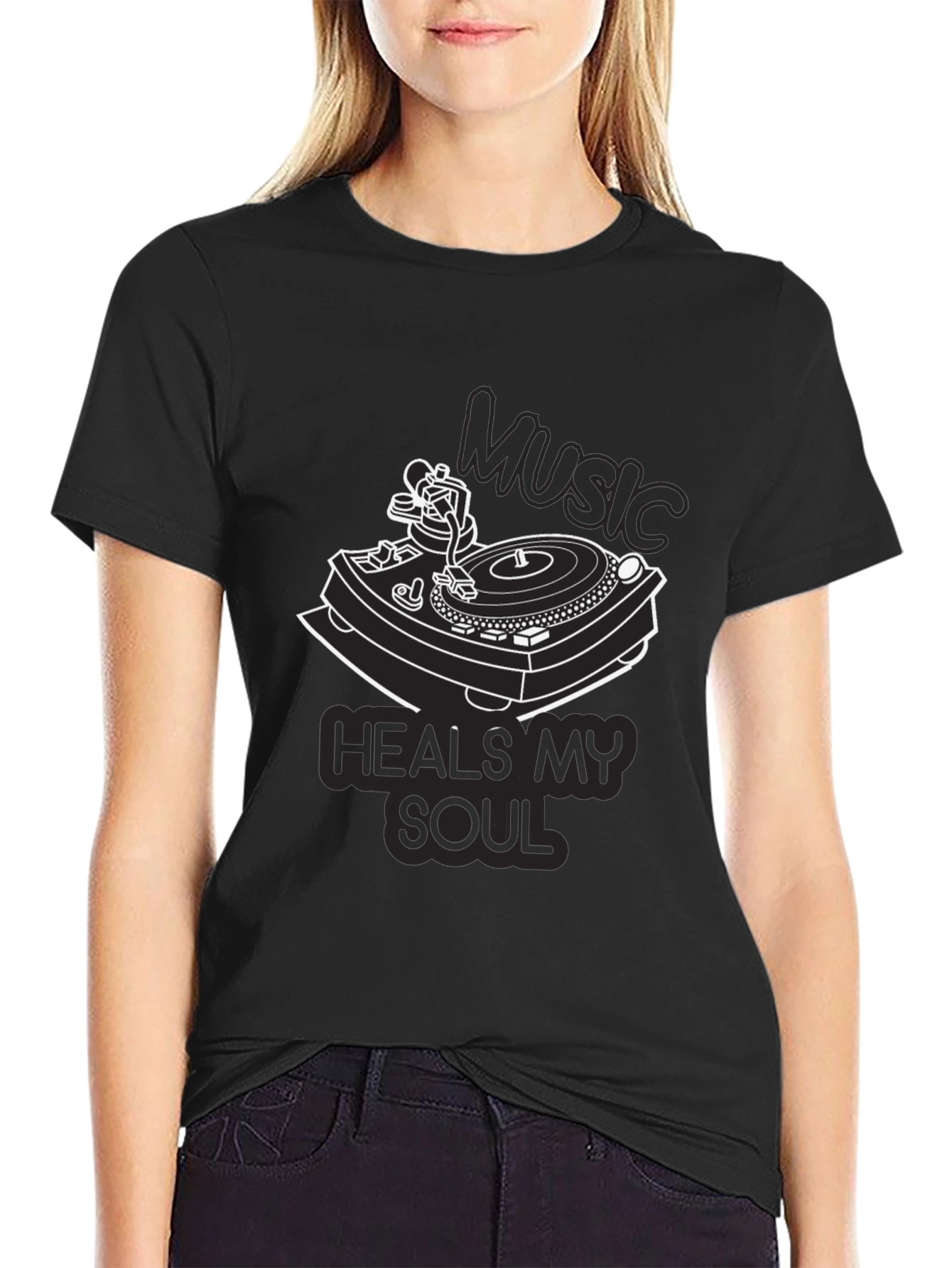 Music Heals My Soul Black Graphic Tee