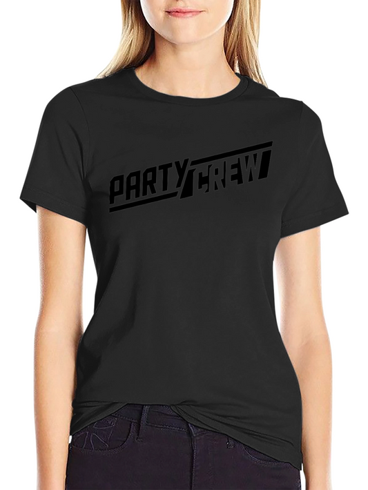 Party Crew Graphic Tee - Black Cotton T-Shirt