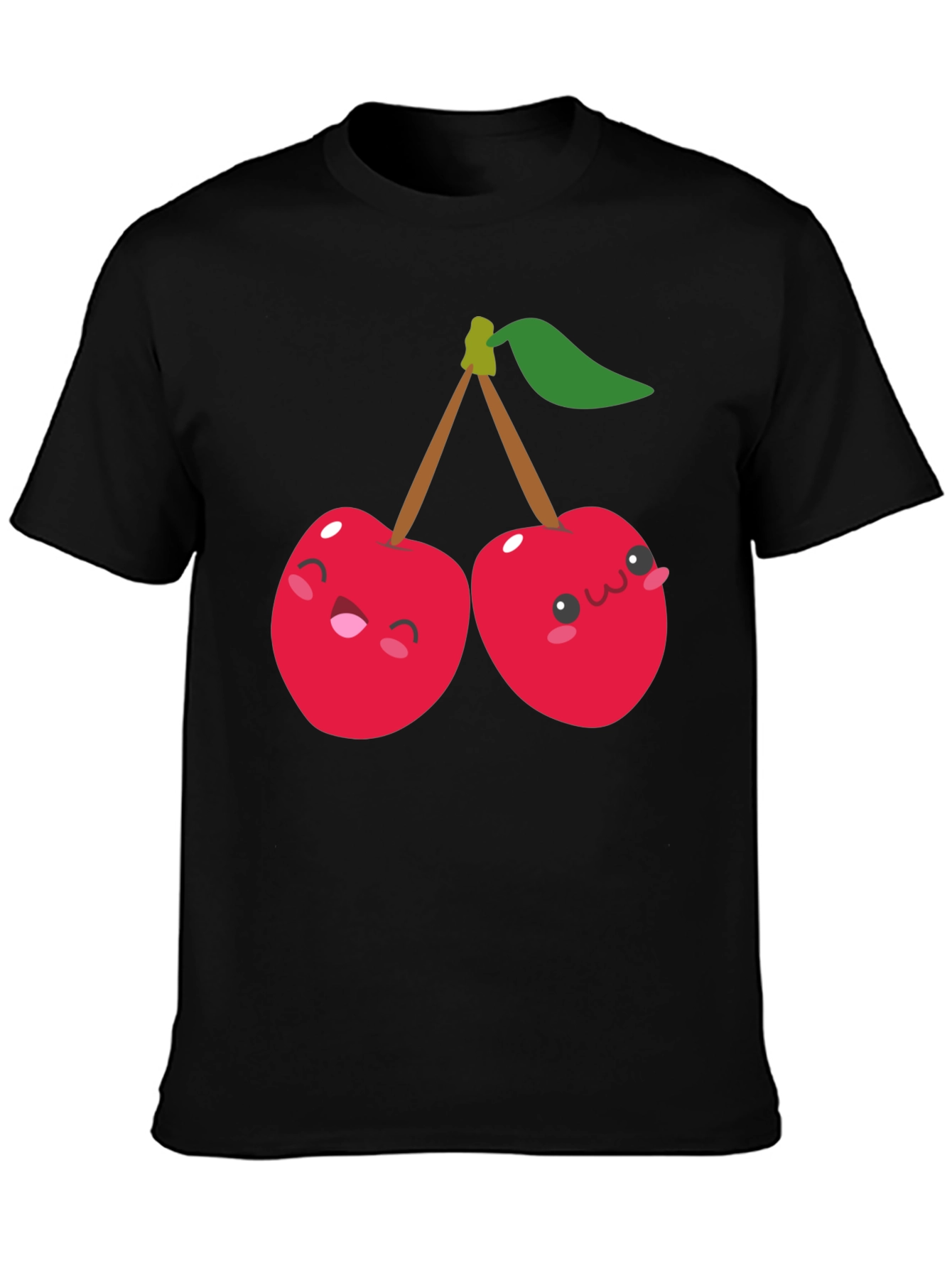 Cute Cherry Cartoon Graphic Black T-Shirt