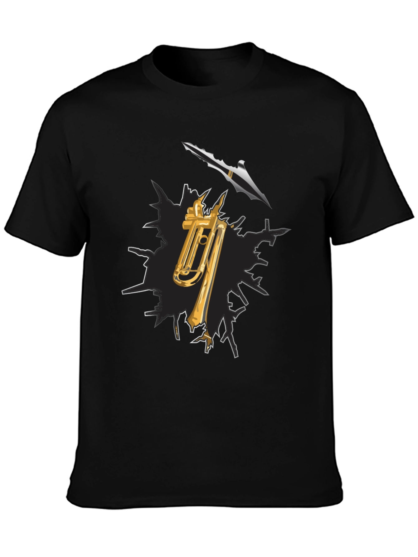 Trumpet and Spear Graphic Black T-Shirt