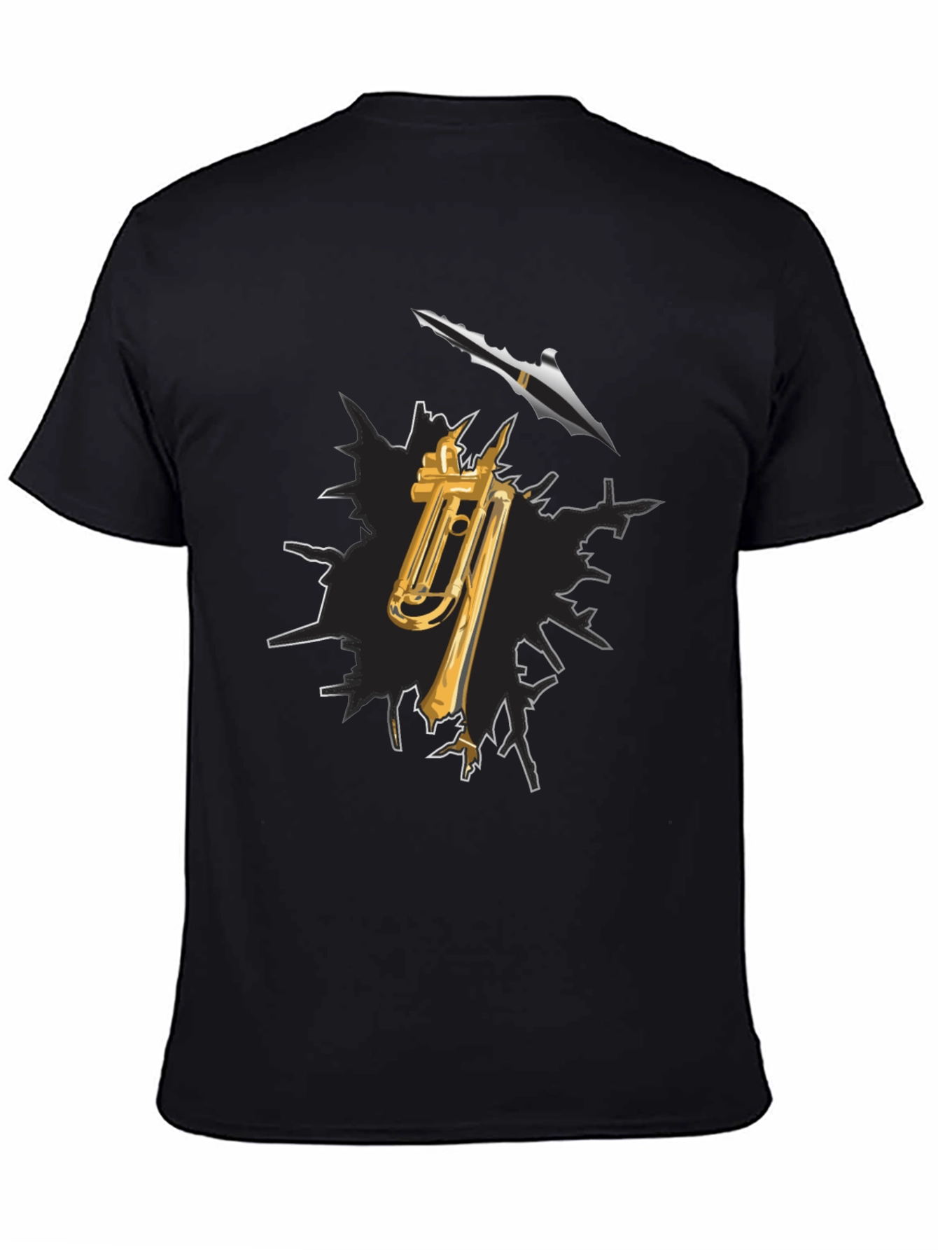 Trumpet and Spear Graphic Black T-Shirt
