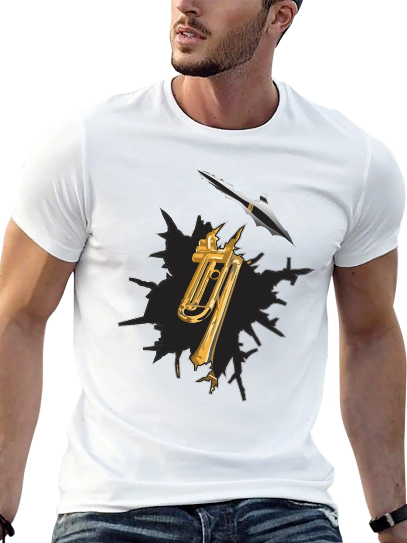Trumpet and Spear Graphic Black T-Shirt