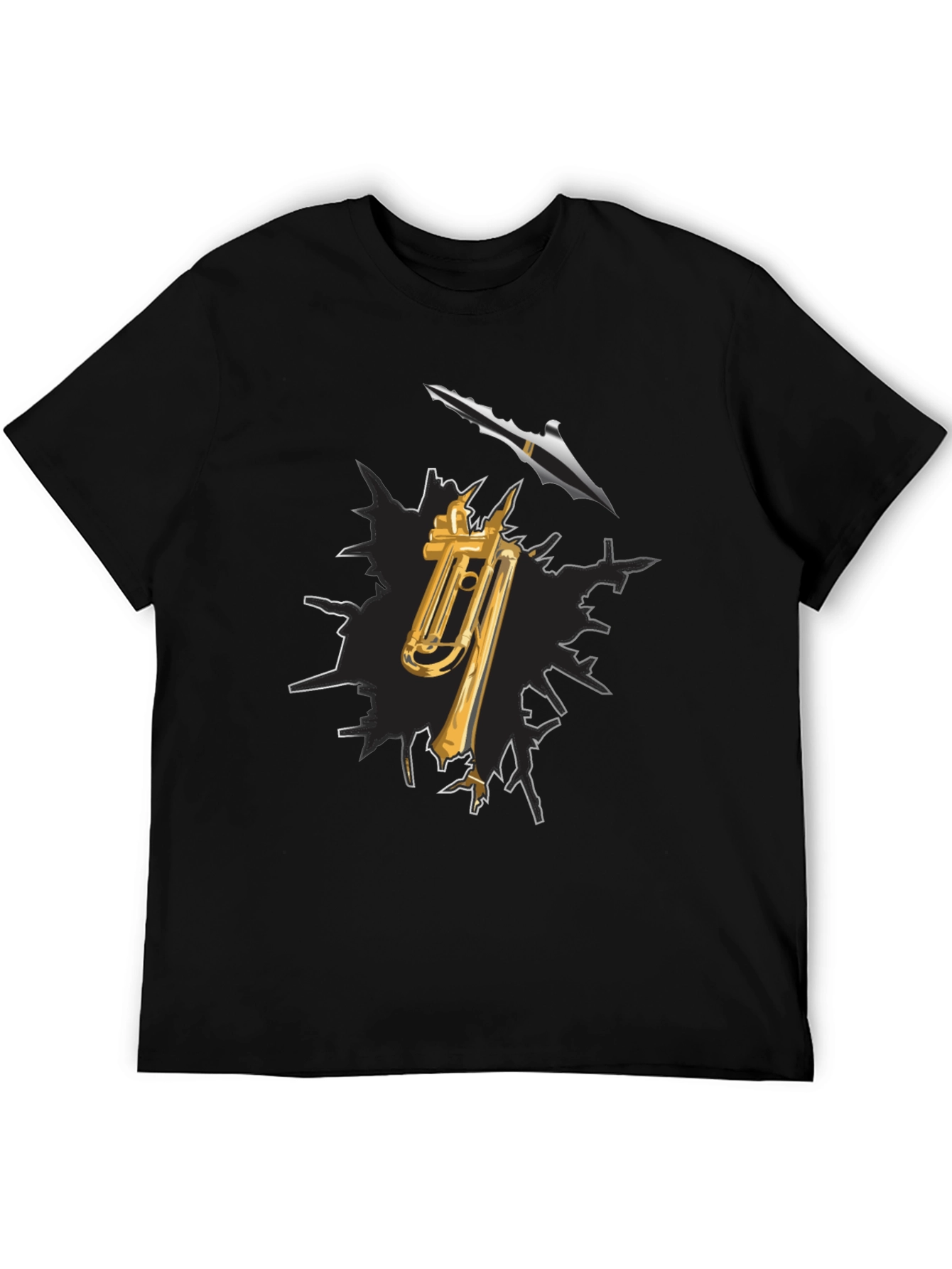 Trumpet and Spear Graphic Black T-Shirt