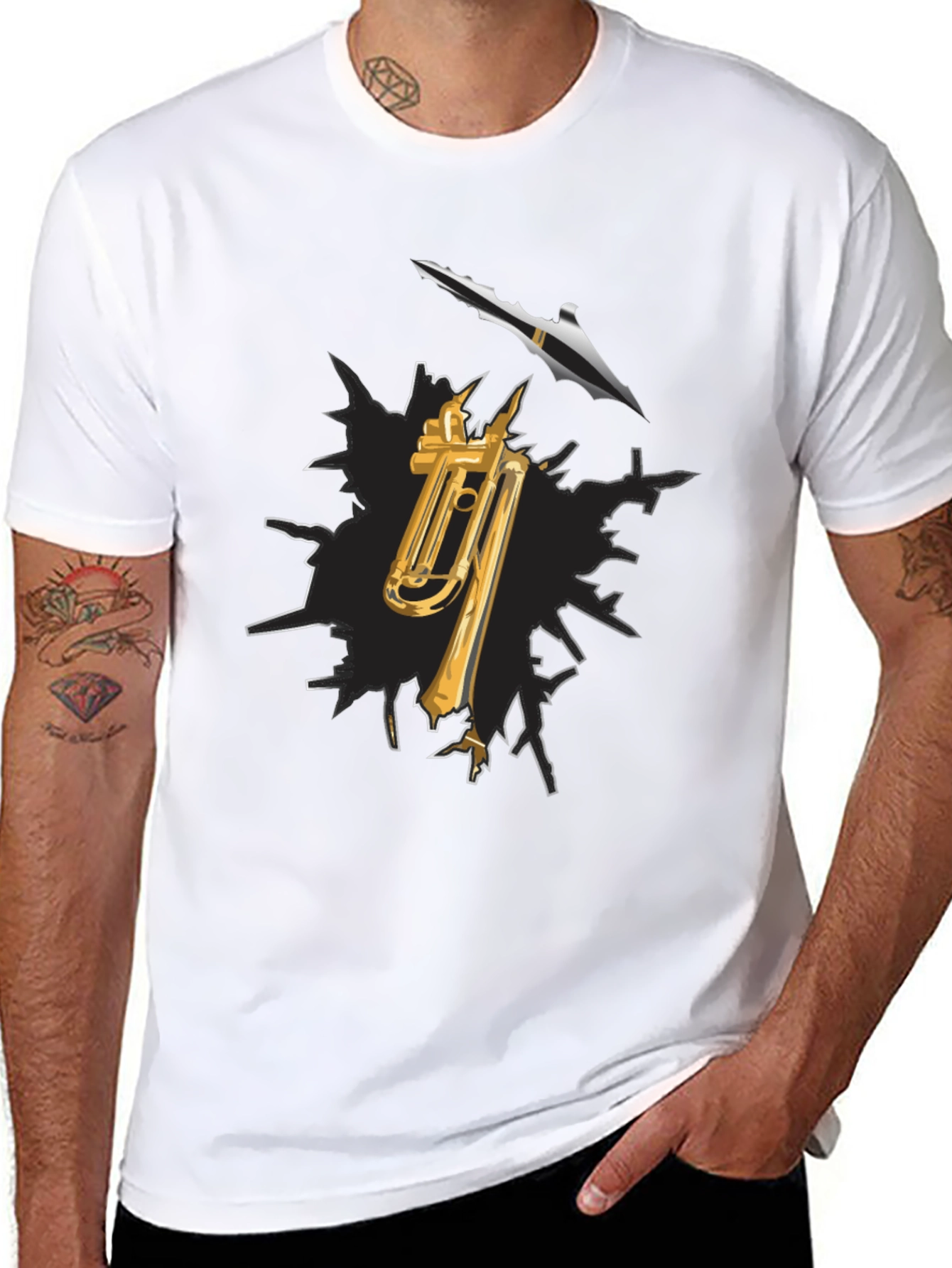 Trumpet and Spear Graphic Black T-Shirt