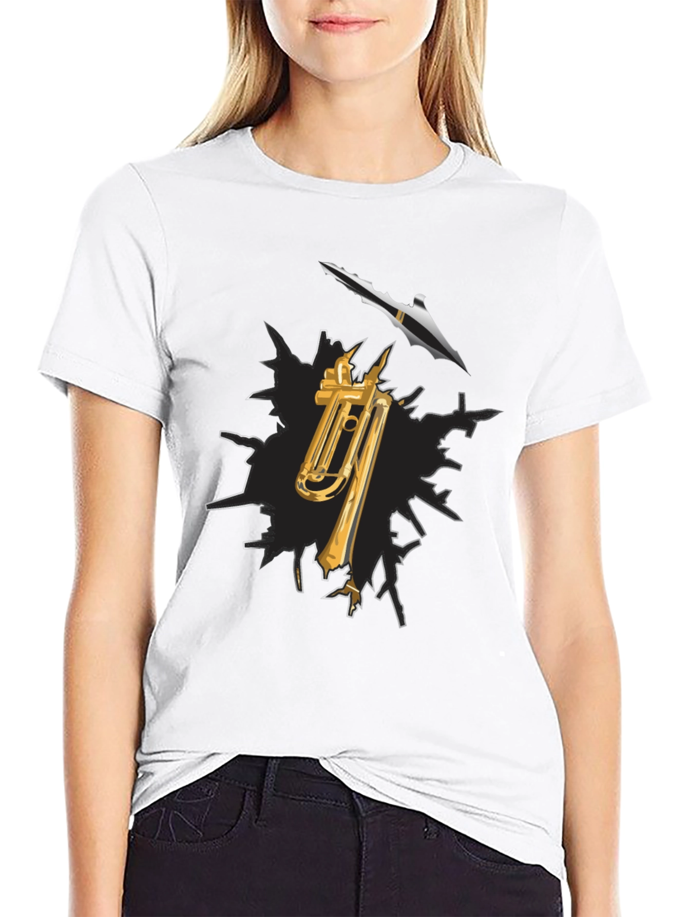 Trumpet and Spear Graphic Black T-Shirt