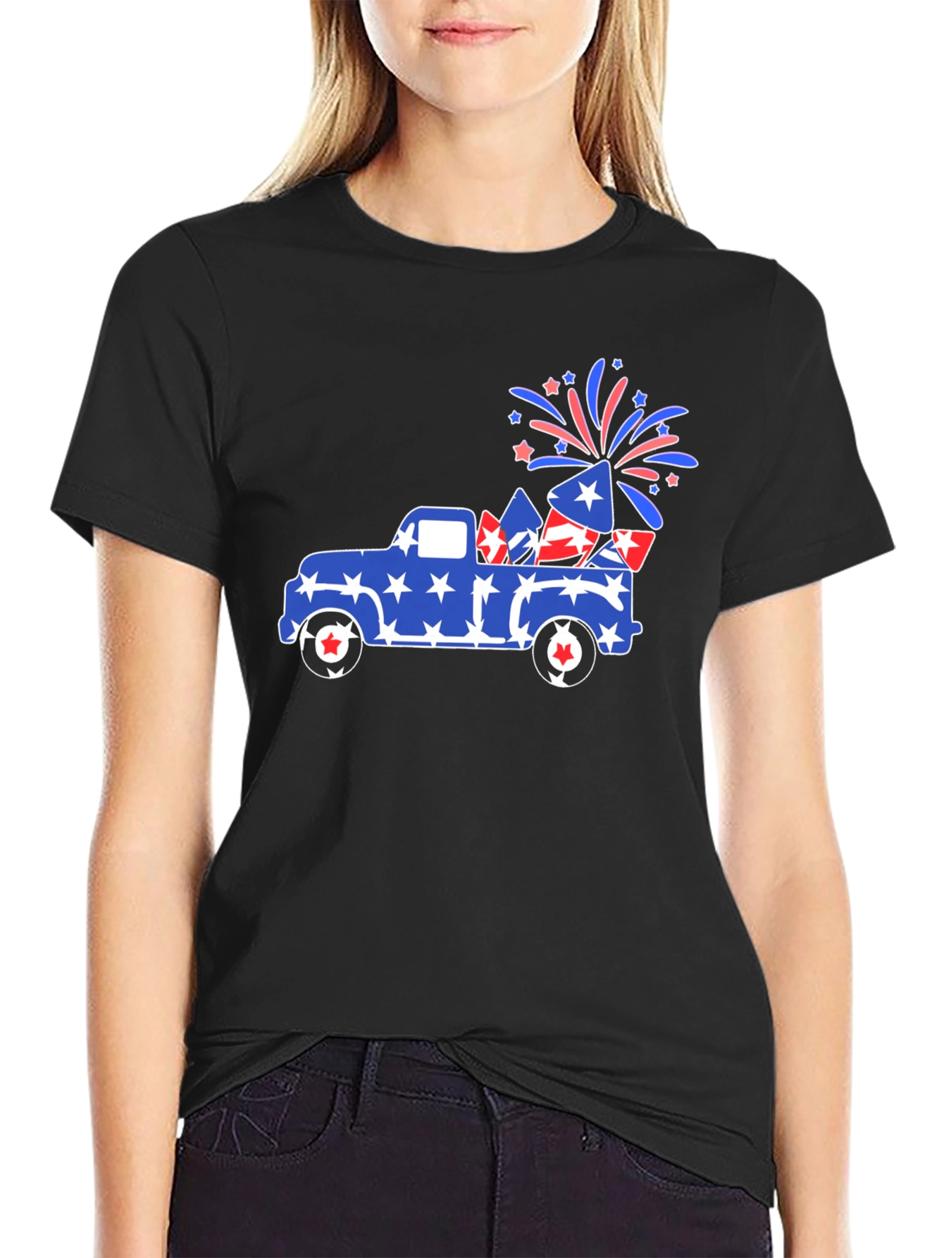 Patriotic Truck Fireworks Graphic Tee