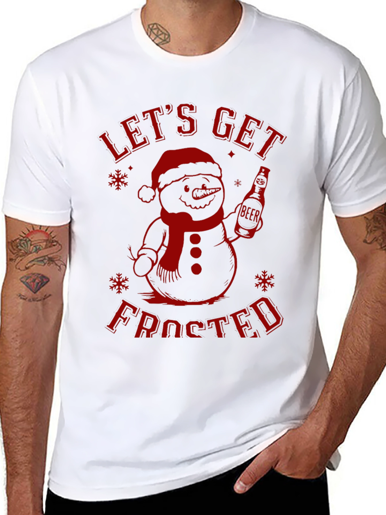 Lets Get Frosted Snowman Christmas Black T-Shirt