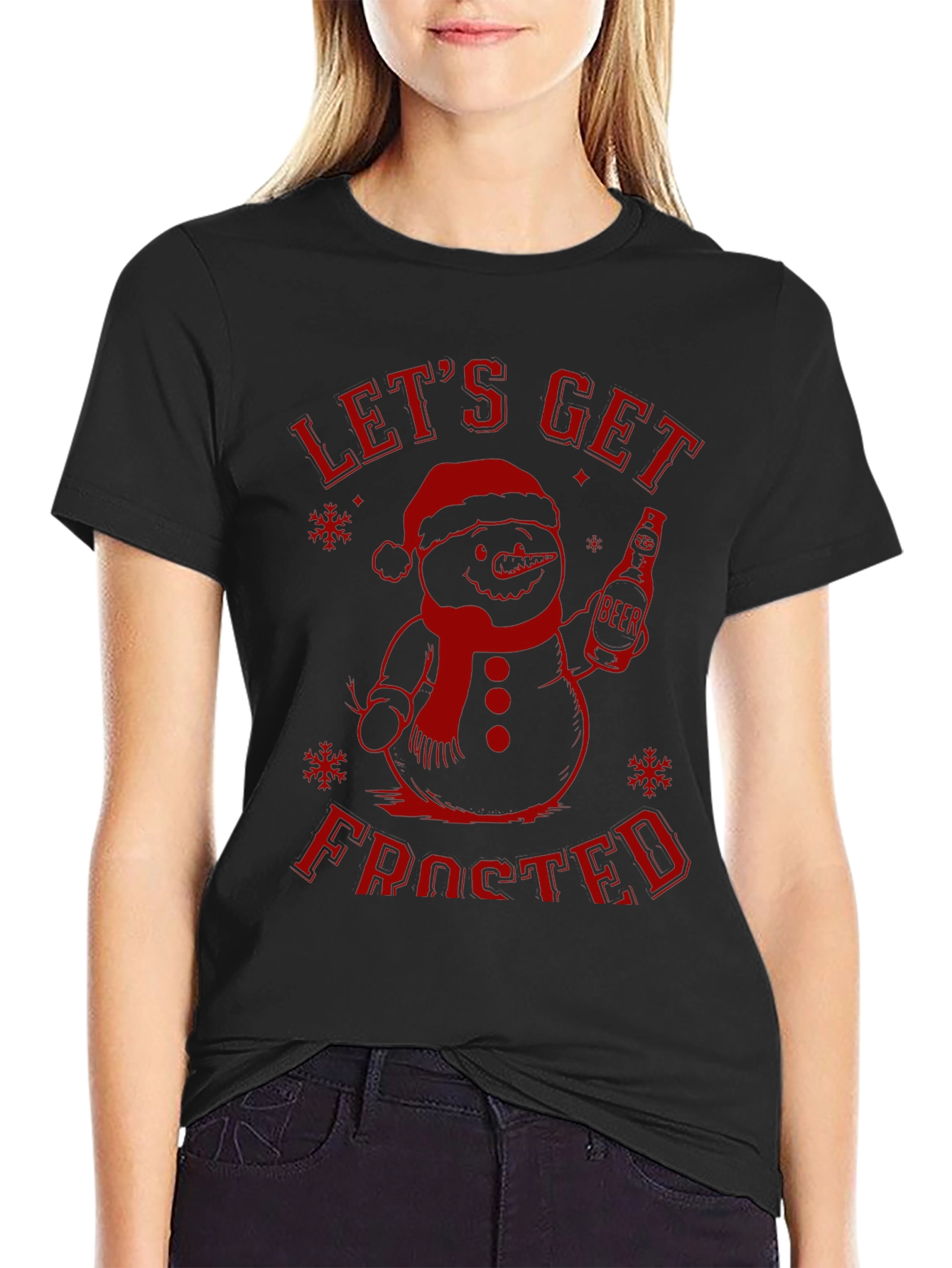 Lets Get Frosted Snowman Christmas Black T-Shirt