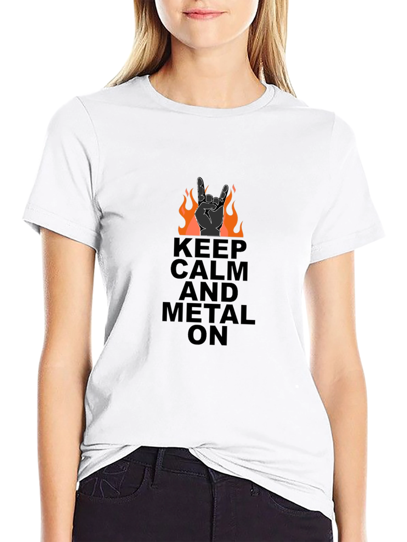 Keep Calm and Metal On Black Graphic Tee
