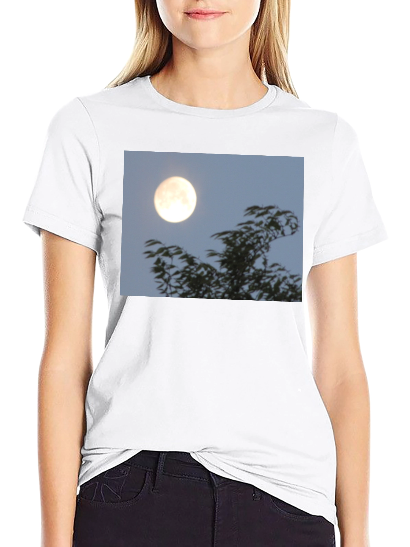 Moonlit Trees Graphic Tee - Black Cotton T-Shirt