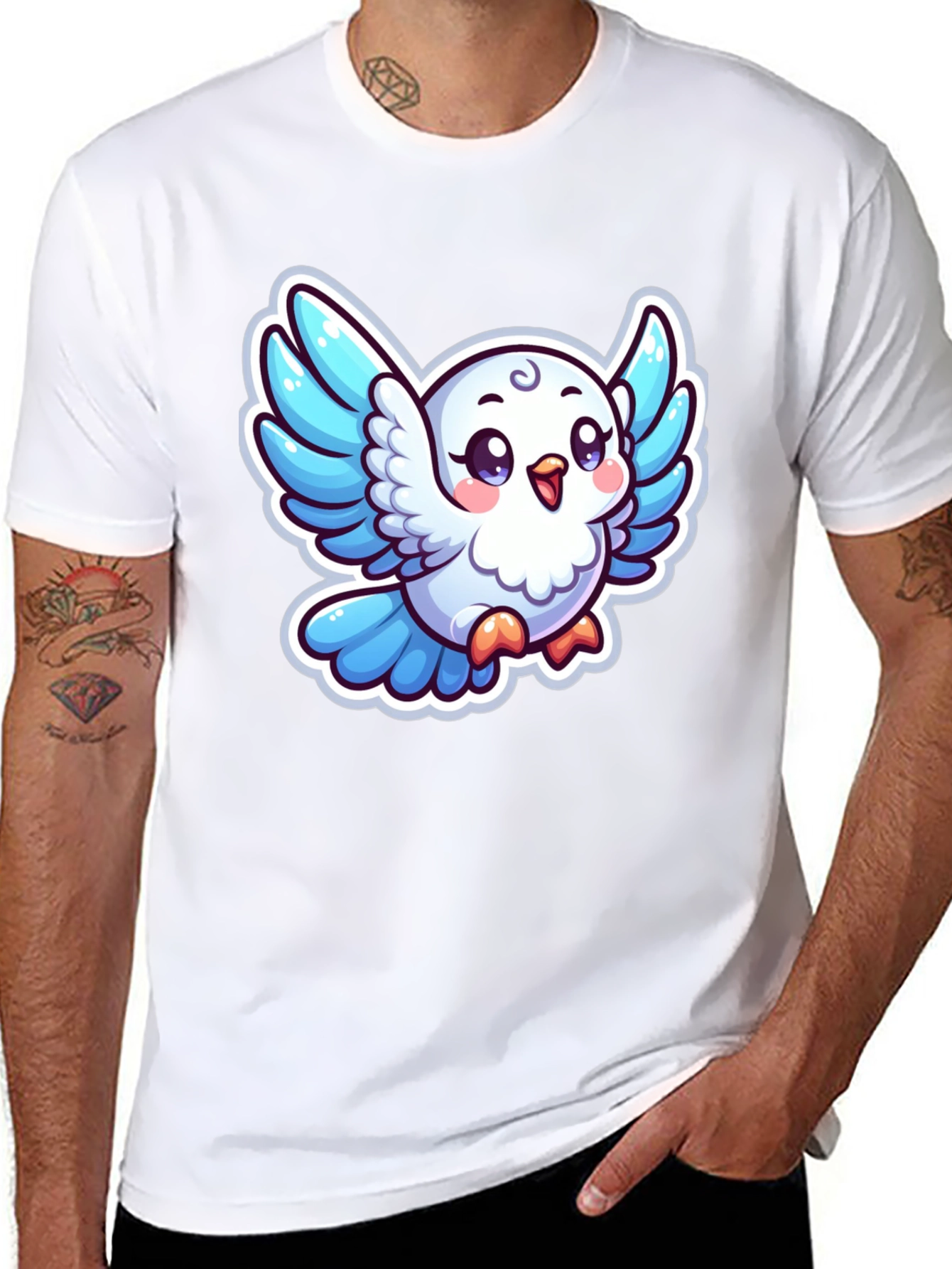 Cute Cartoon Bird Graphic T-Shirt - Black