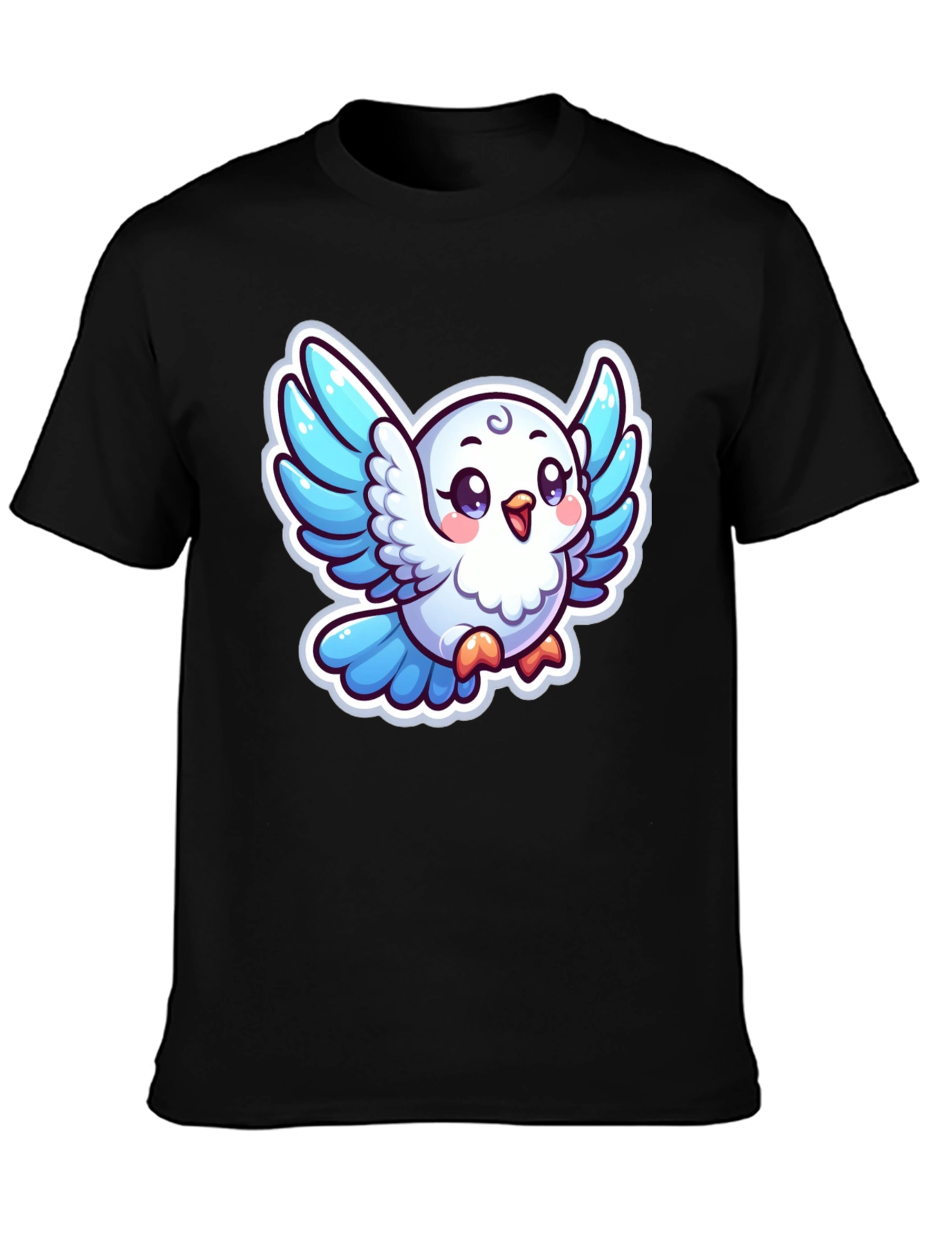 Cute Cartoon Bird Graphic T-Shirt - Black