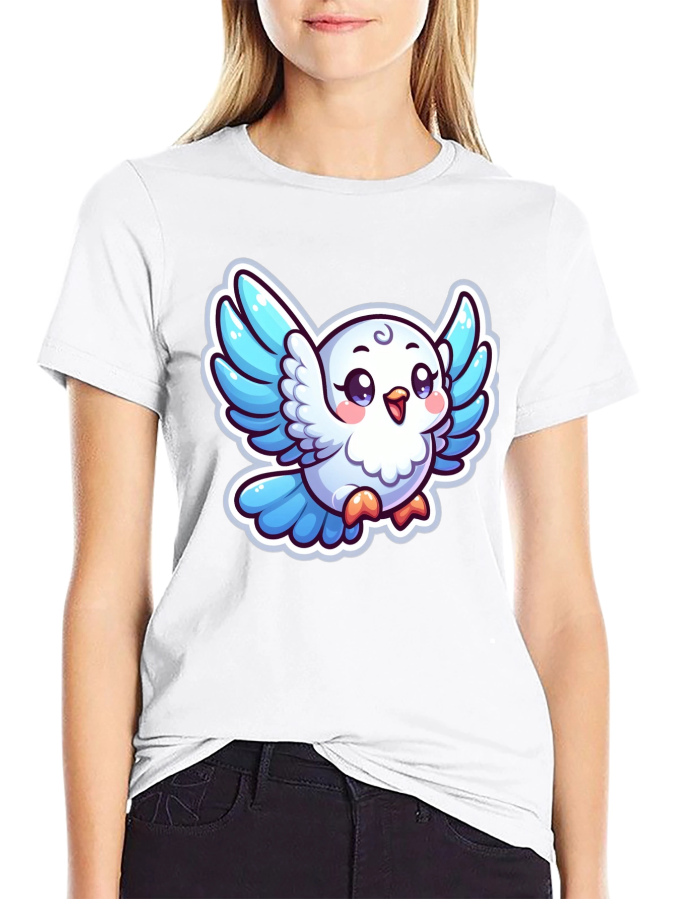 Cute Cartoon Bird Graphic T-Shirt - Black