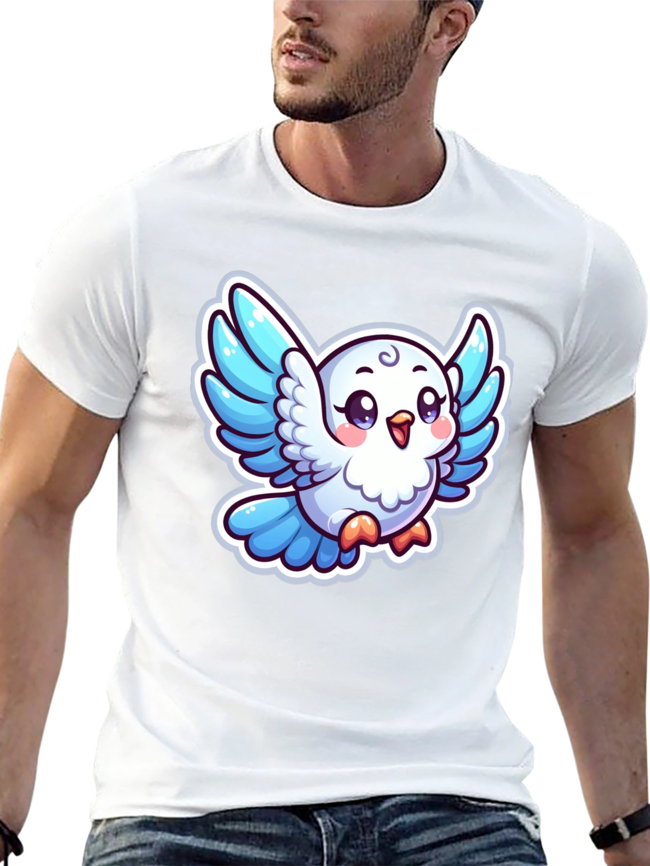Cute Cartoon Bird Graphic T-Shirt - Black