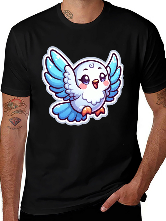 Cute Cartoon Bird Graphic T-Shirt - Black