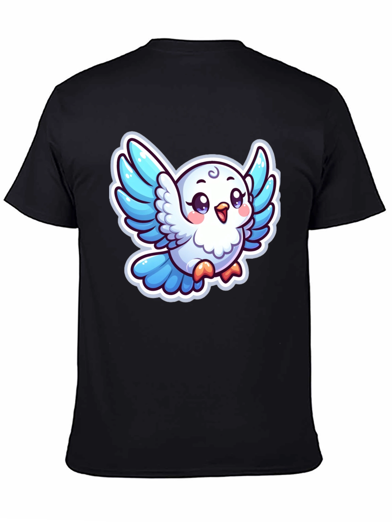 Cute Cartoon Bird Graphic T-Shirt - Black