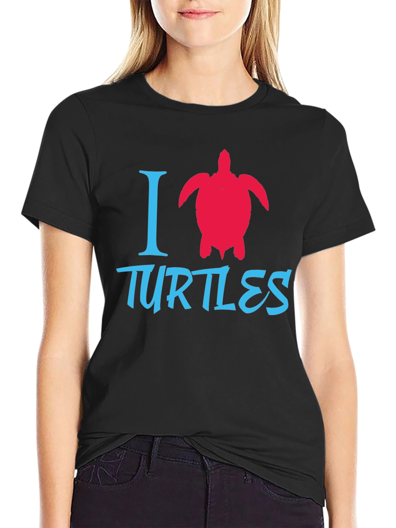 I Love Turtles Graphic Tee - Black