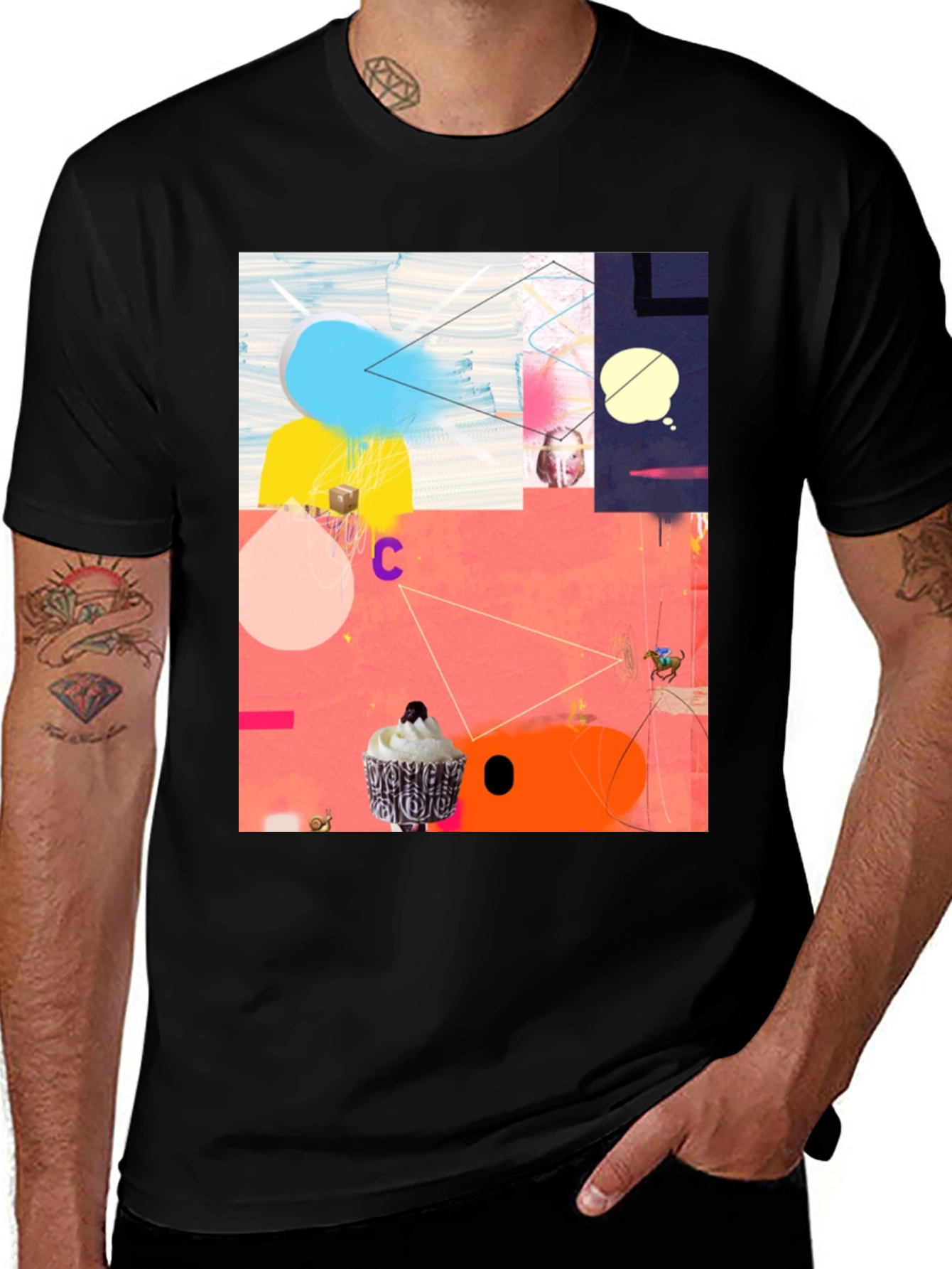 Abstract Art Graphic Tee - Black