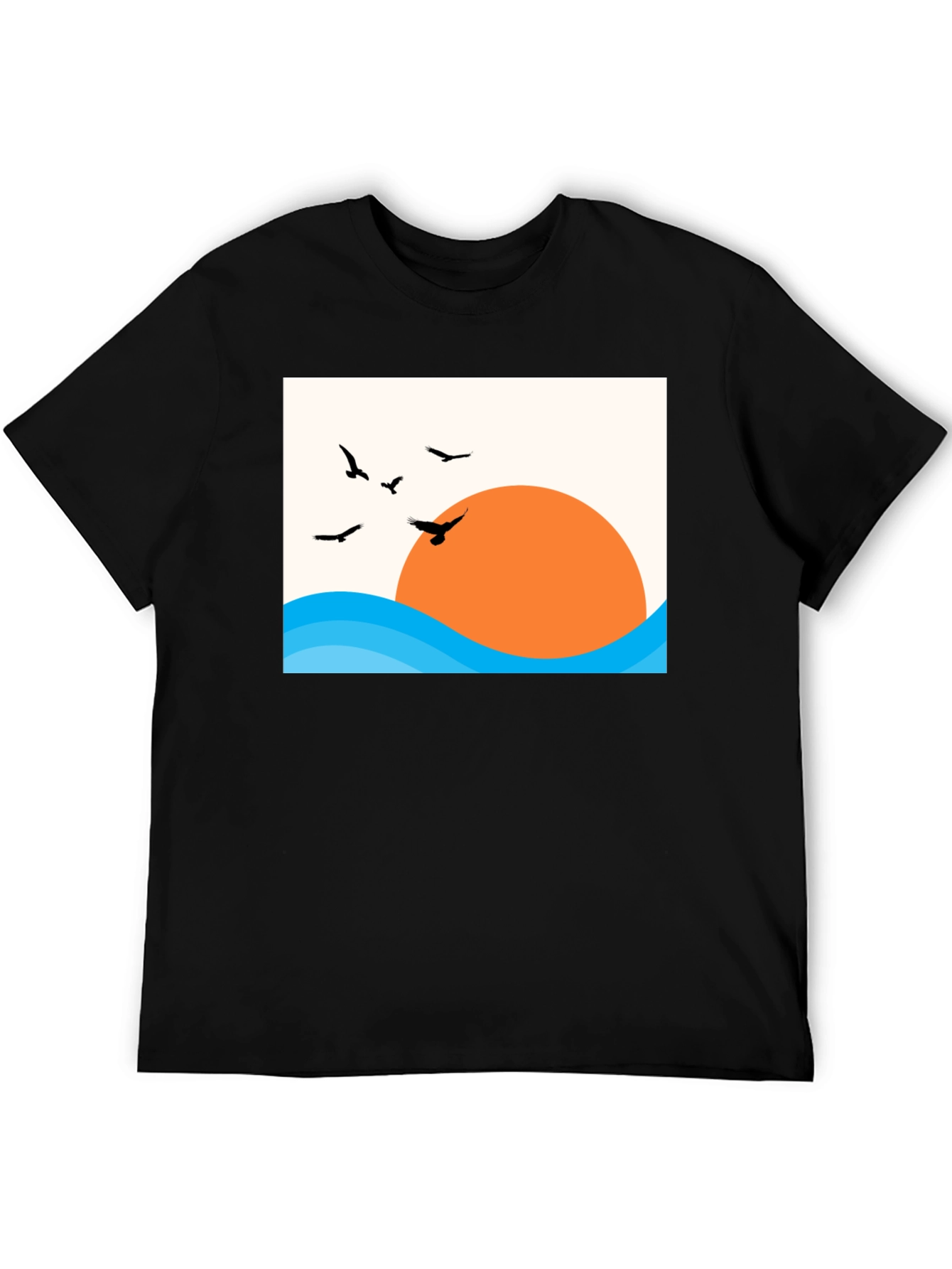 Sunset Birds Graphic Tee - Casual Black T-Shirt