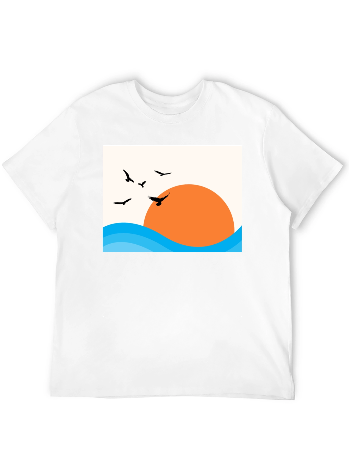 Sunset Birds Graphic Tee - Casual Black T-Shirt