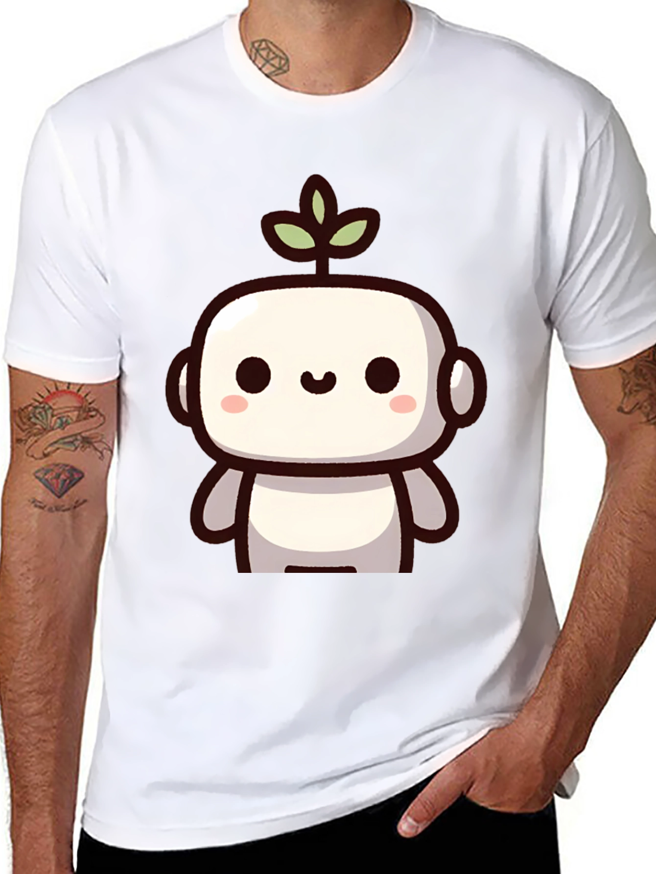 Cute Robot Plant Graphic T-Shirt