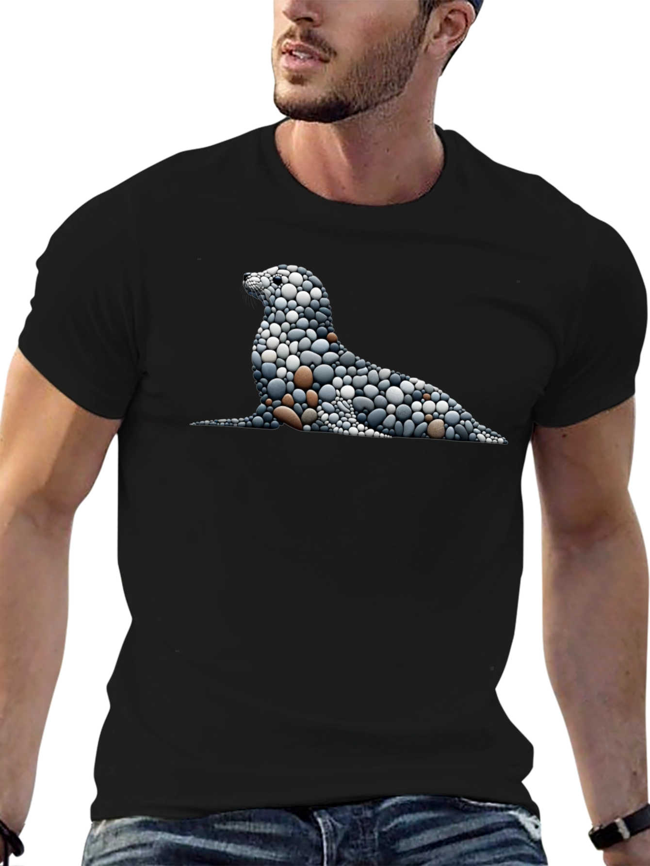 Stone Pebble Seal Graphic Tee - Black