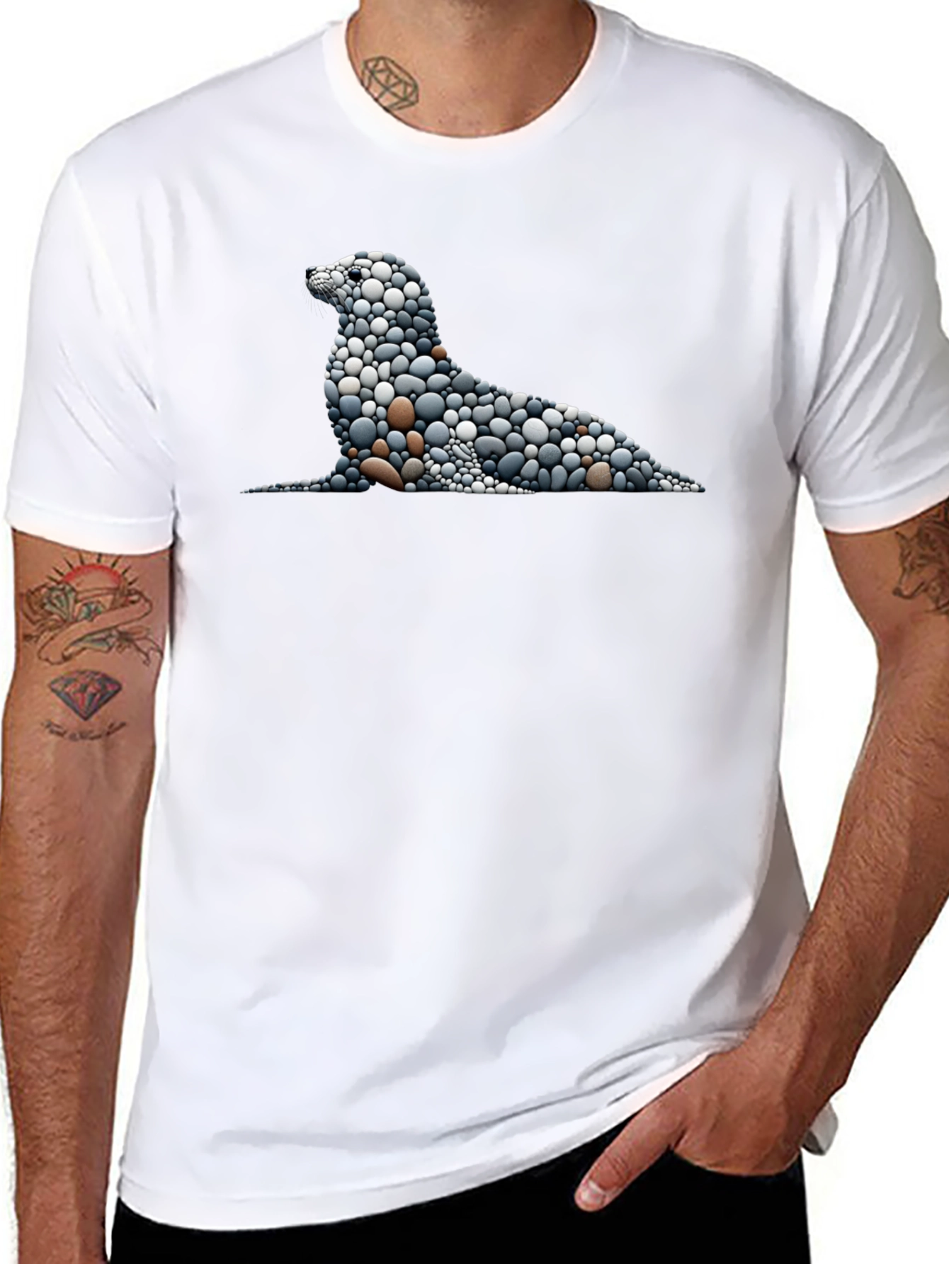 Stone Pebble Seal Graphic Tee - Black