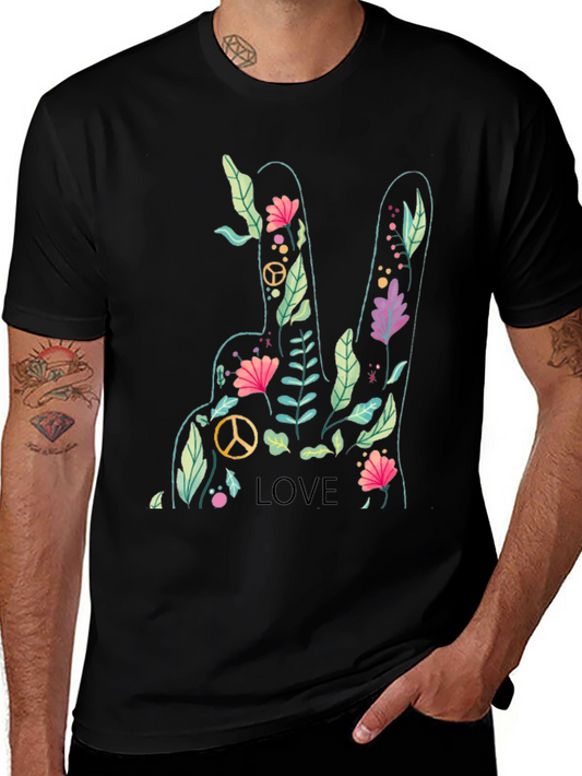 Peace Love Flower Graphic Tee - Soft Cotton Blend