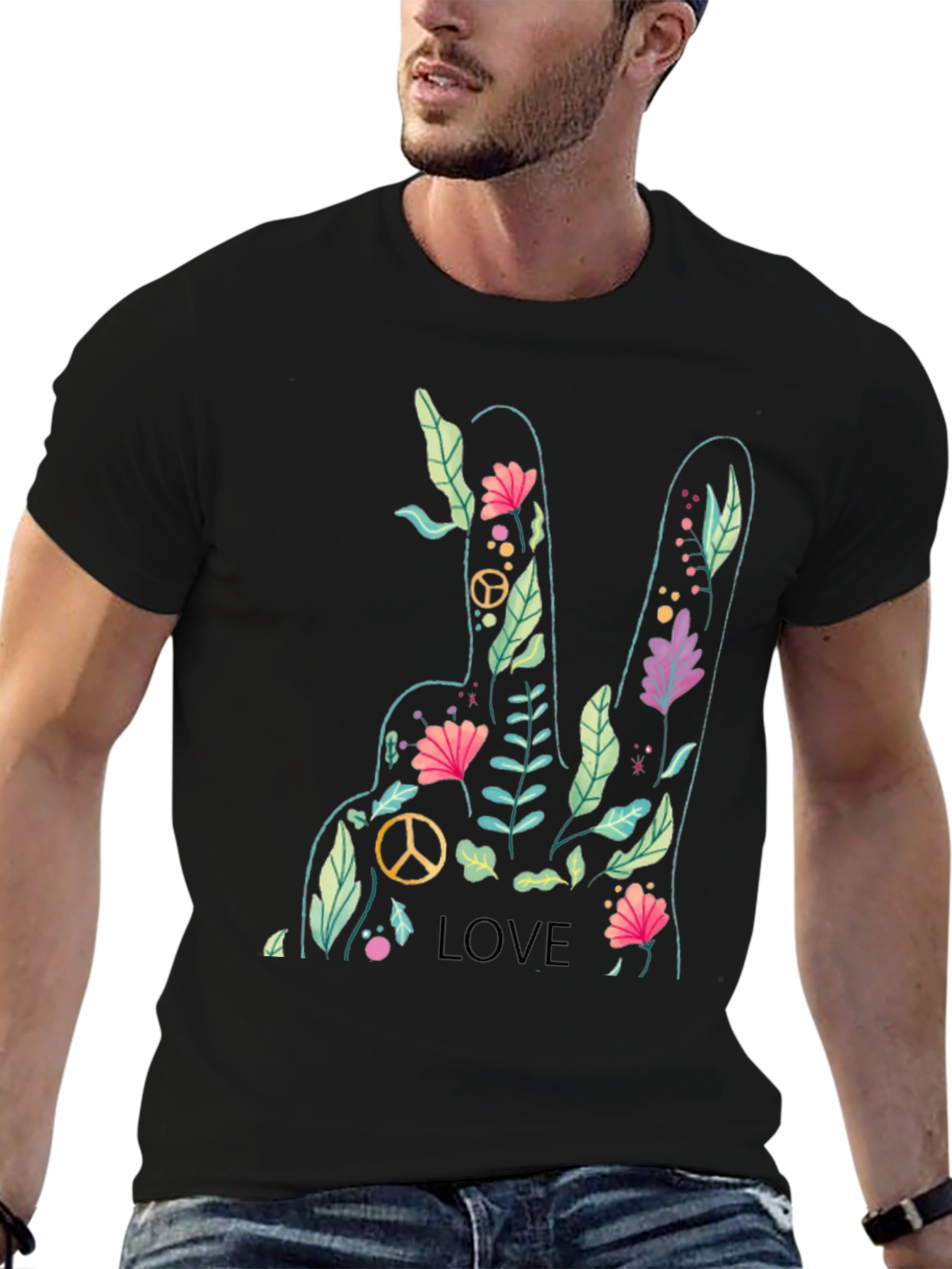 Peace Love Flower Graphic Tee - Soft Cotton Blend