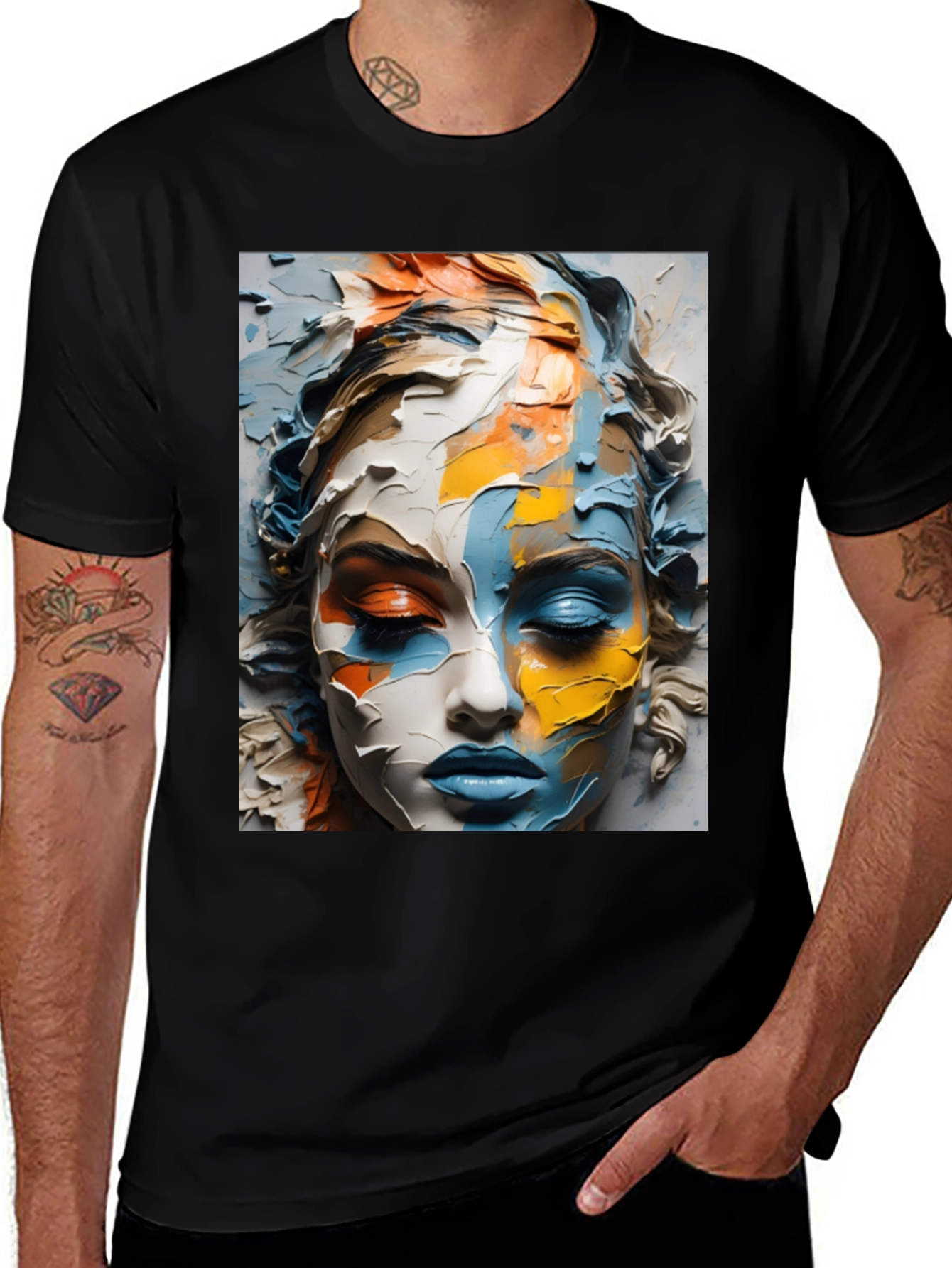 Abstract Face Art Black T-Shirt