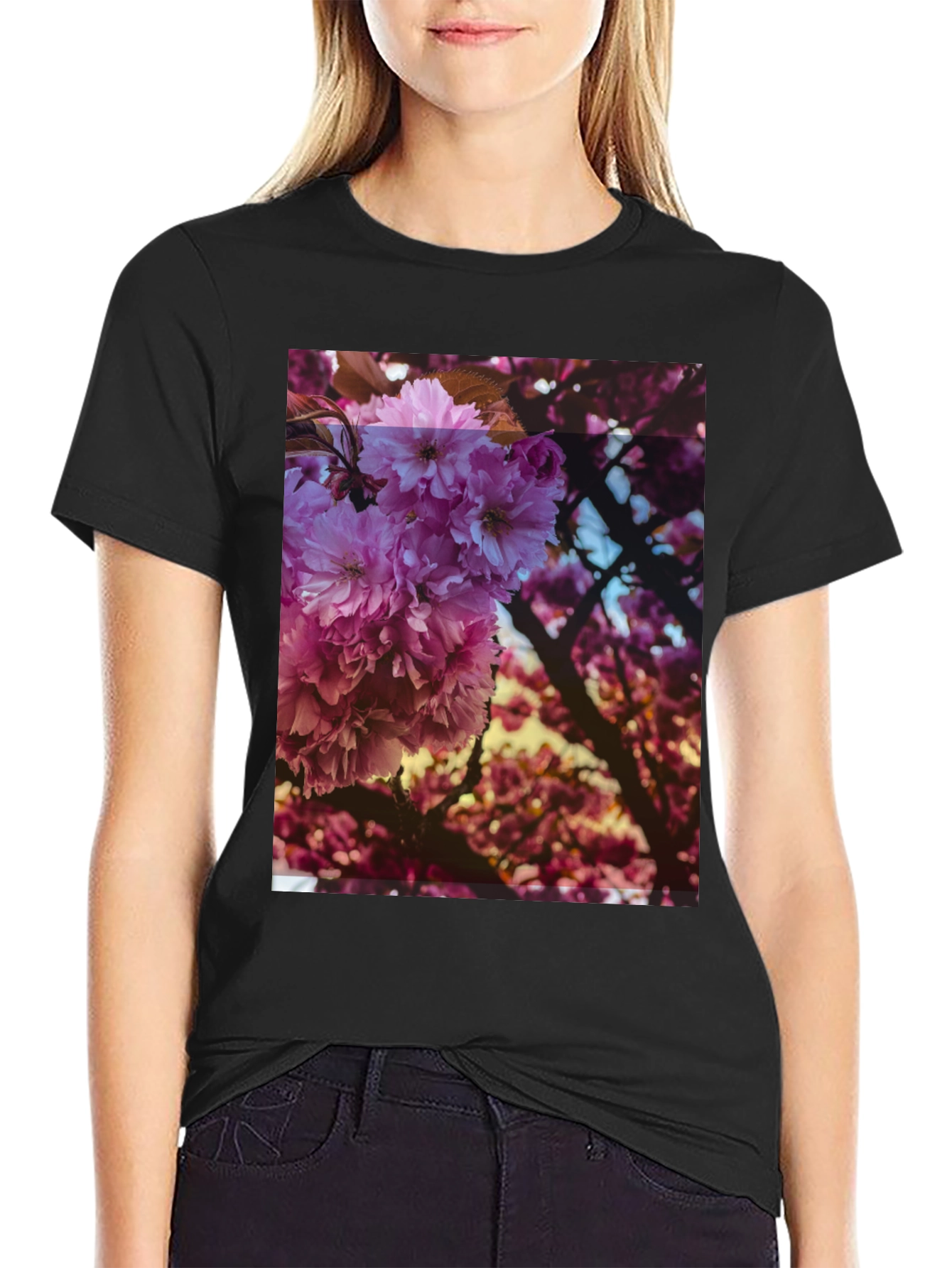 Floral Print Black Tee