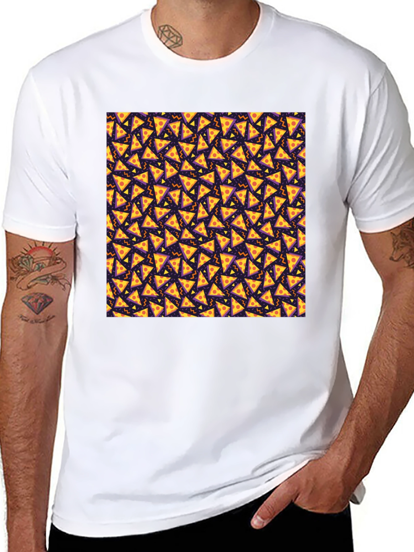 Pizza Slice Pattern Black T-Shirt