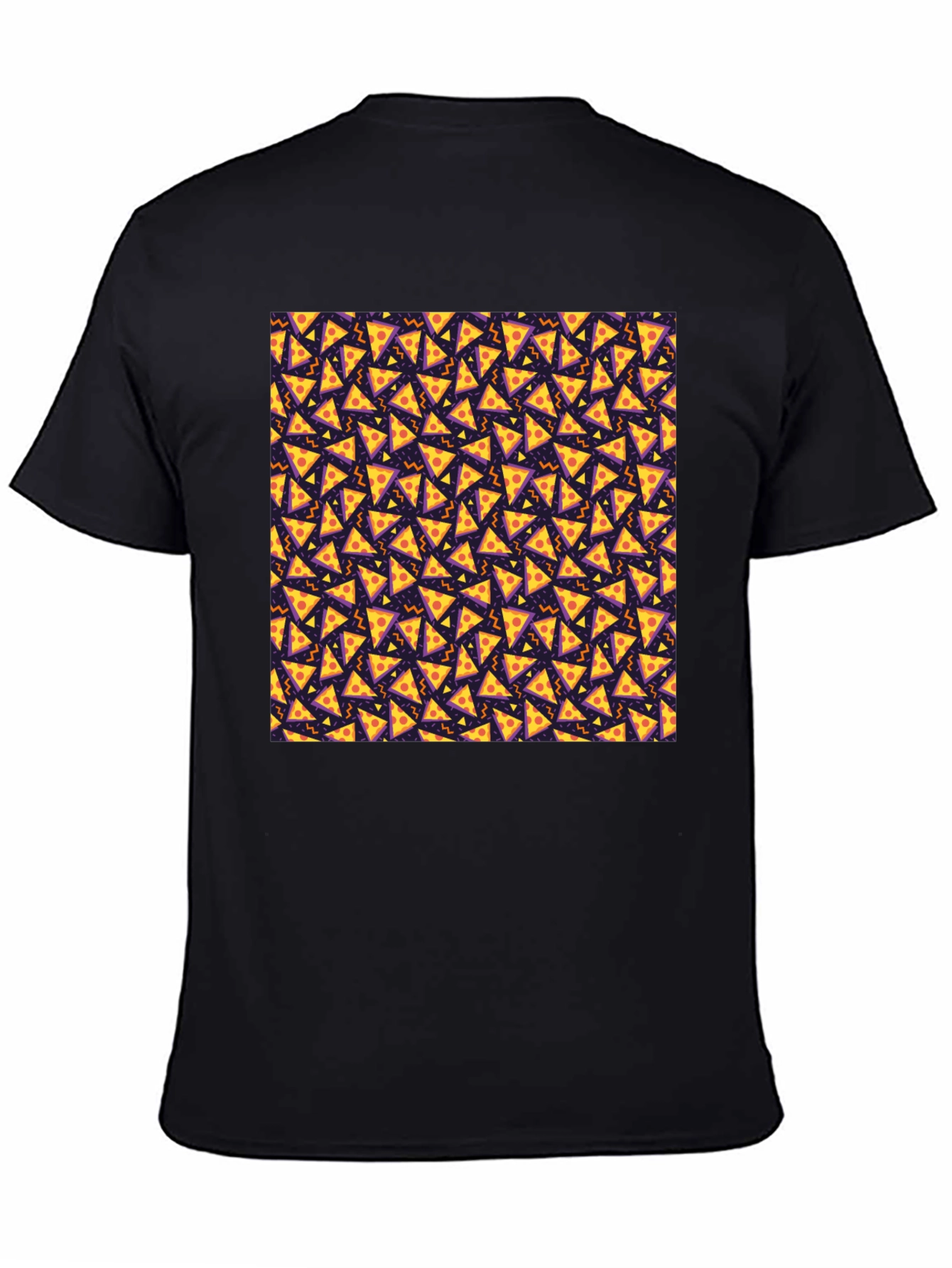 Pizza Slice Pattern Black T-Shirt
