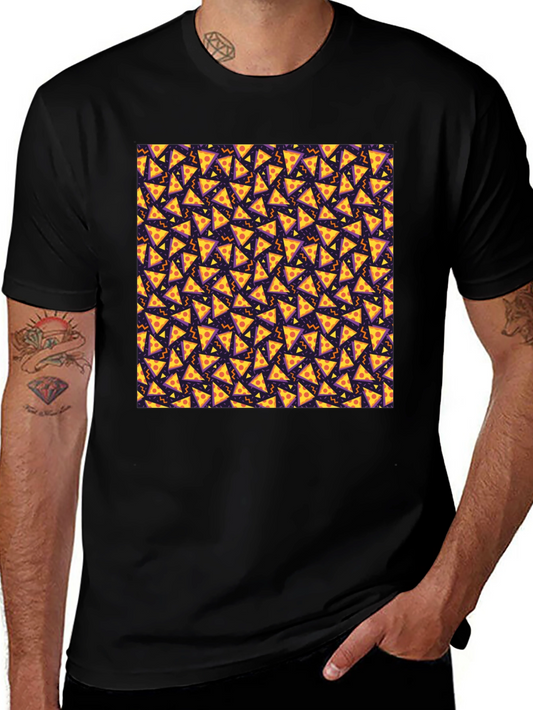 Pizza Slice Pattern Black T-Shirt