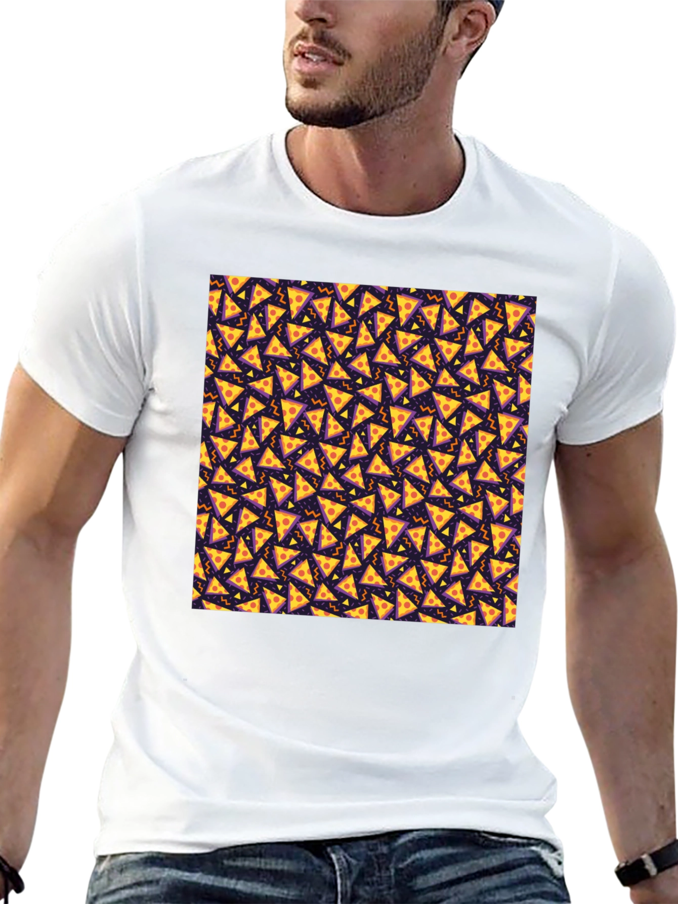 Pizza Slice Pattern Black T-Shirt