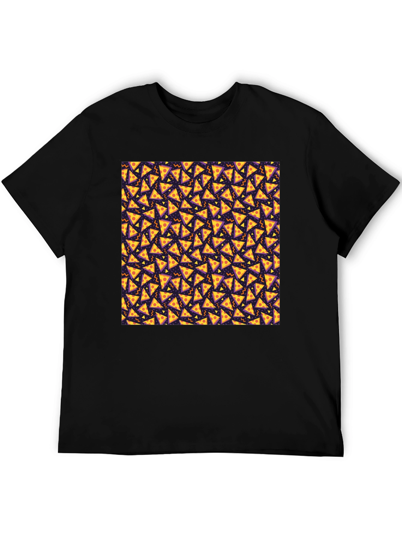 Pizza Slice Pattern Black T-Shirt