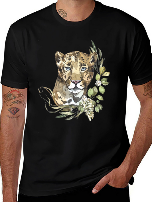 Leopard Watercolor Graphic Black T-Shirt