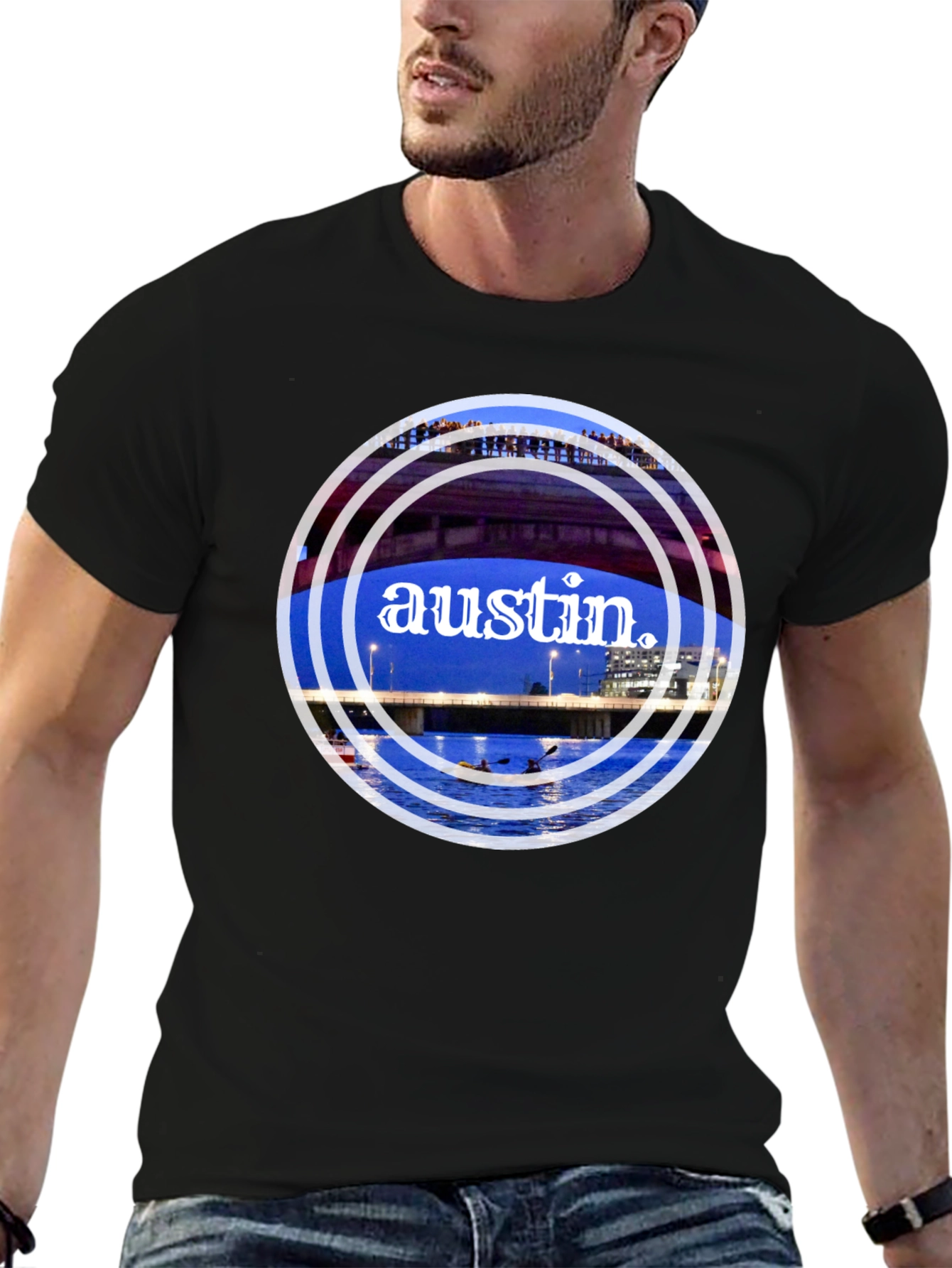 Austin Bridge Graphic Tee - Black Cotton Blend Shirt