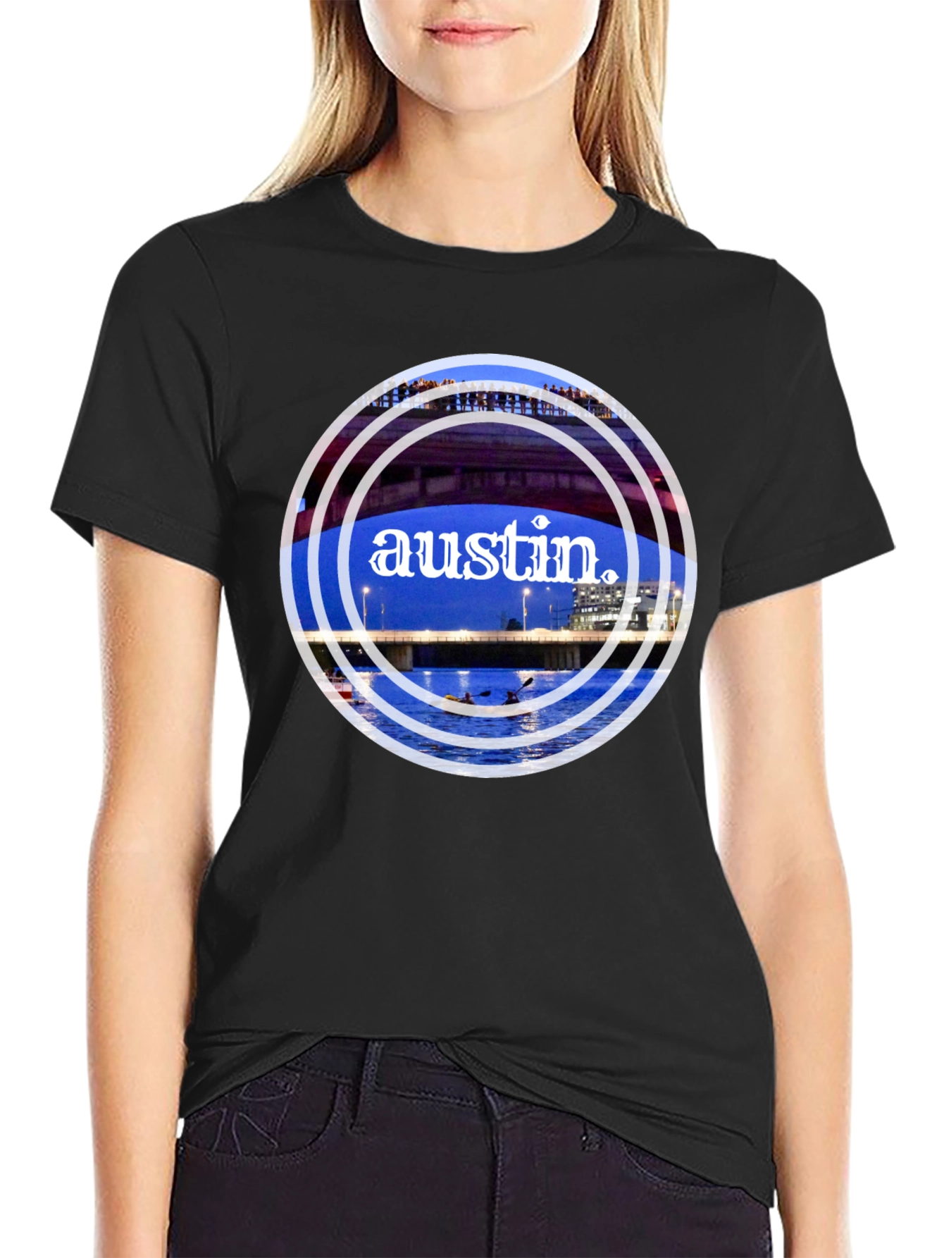 Austin Bridge Graphic Tee - Black Cotton Blend Shirt
