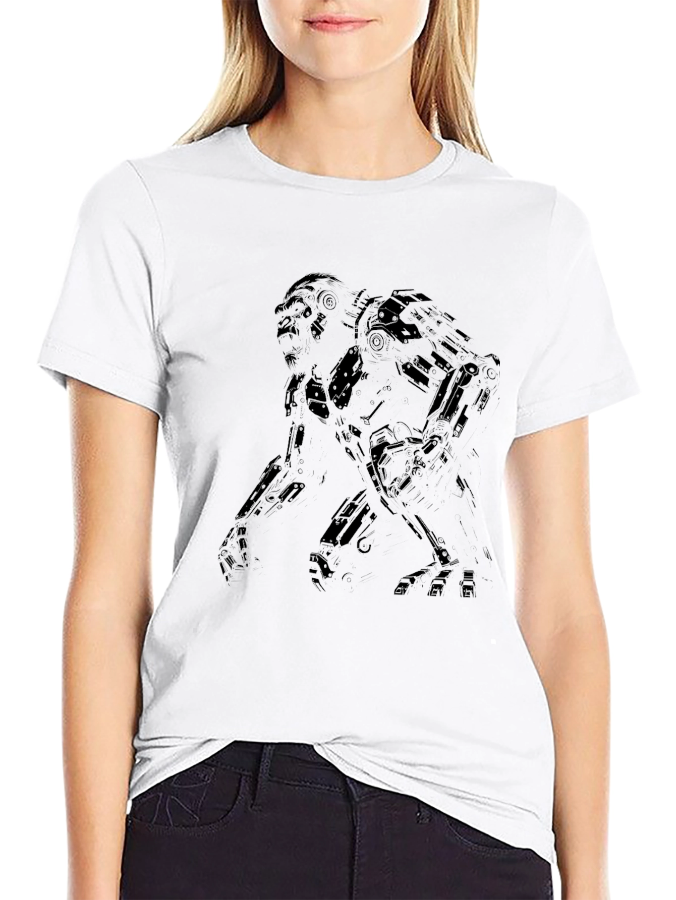 Mens Black Robot Graphic Tee - Sci-Fi Style T-Shirt