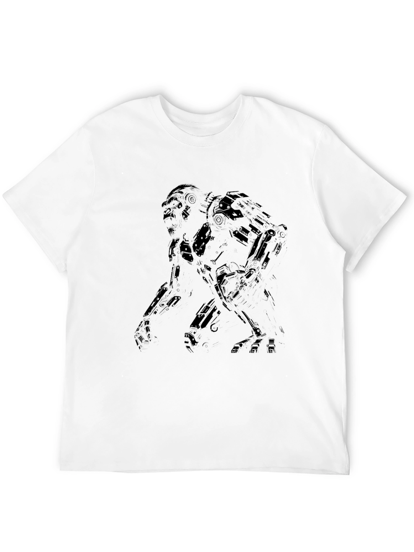 Mens Black Robot Graphic Tee - Sci-Fi Style T-Shirt